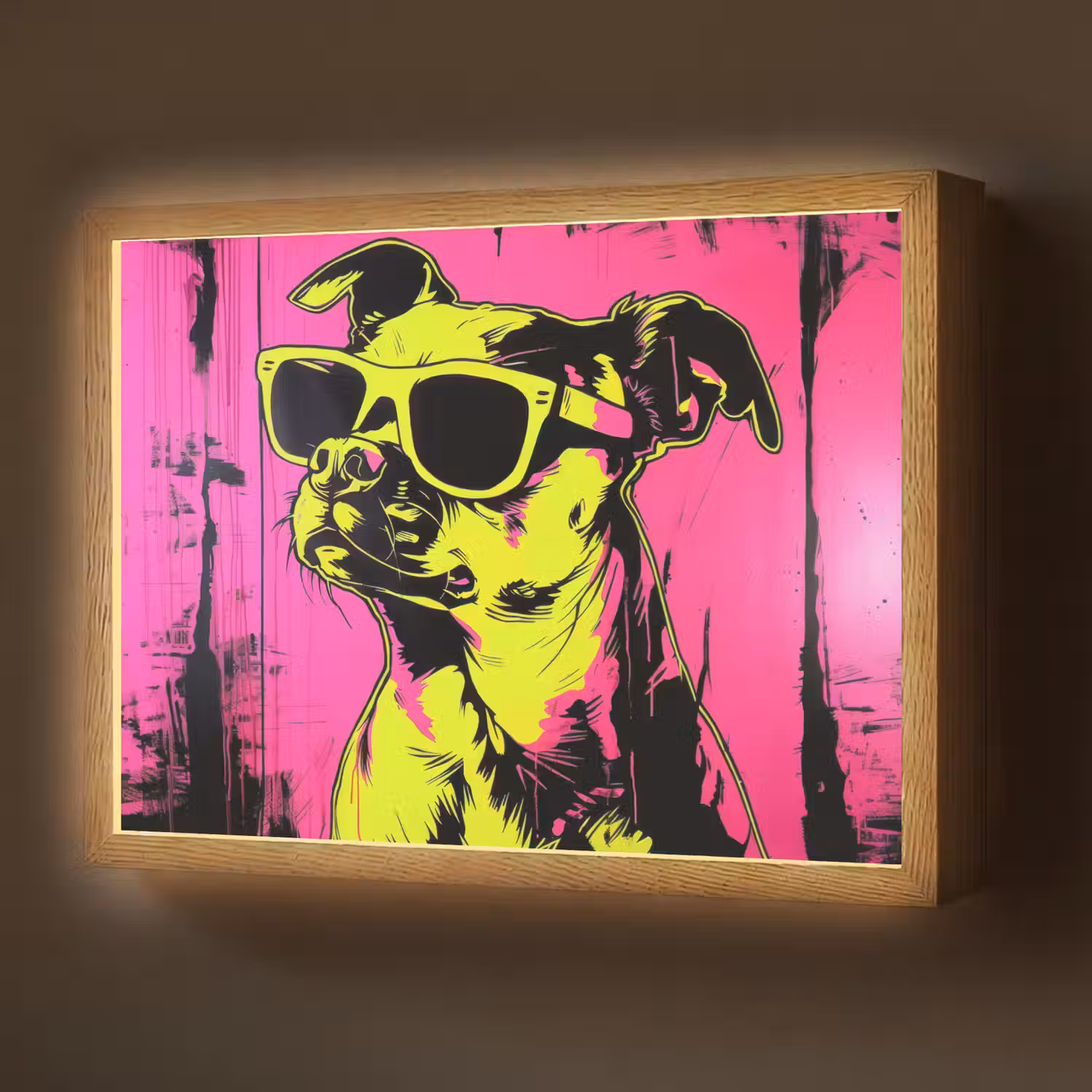 Hond - Zonnebril - Roze - Art Light Box met batterij (Wandlamp) middel -z3d_website