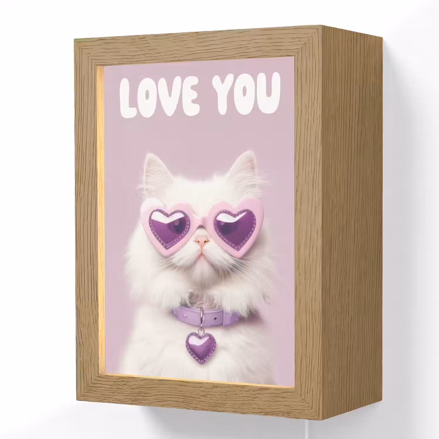 Kat - Love - Paars - Valentijn Light Box met kabel (Wandlamp) klein -3d