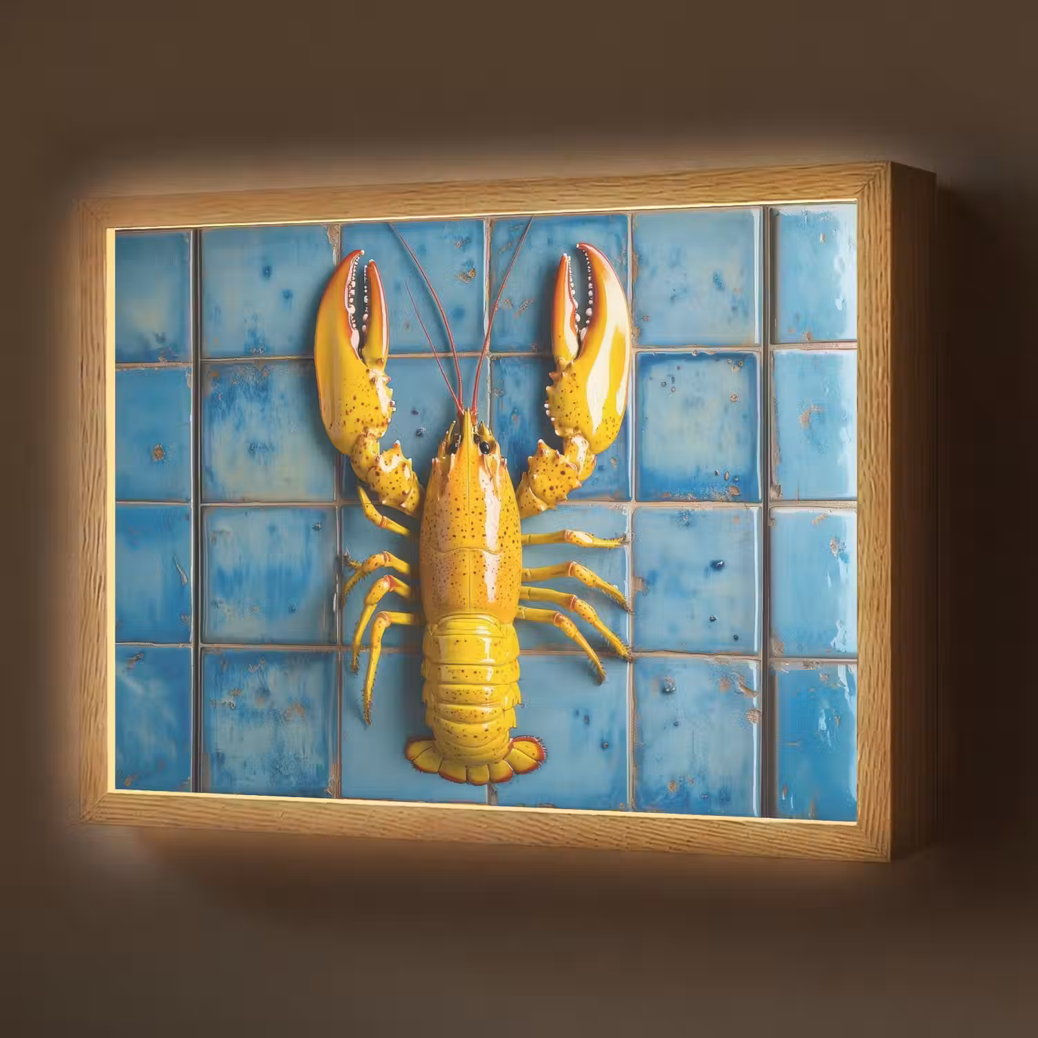 Kreeft - Geel - Blauw - Tegels Light Box met batterij (Wandlamp) middel -z3d_website