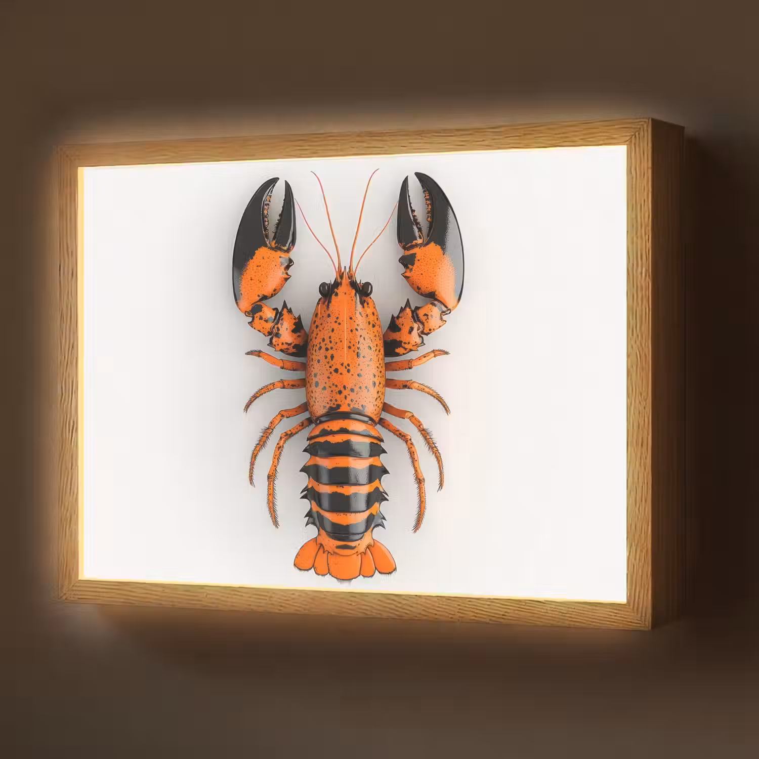 Kreeft - Zwart - Oranje - Wit - Uniek Light Box met batterij (Wandlamp) middel -z3d_website
