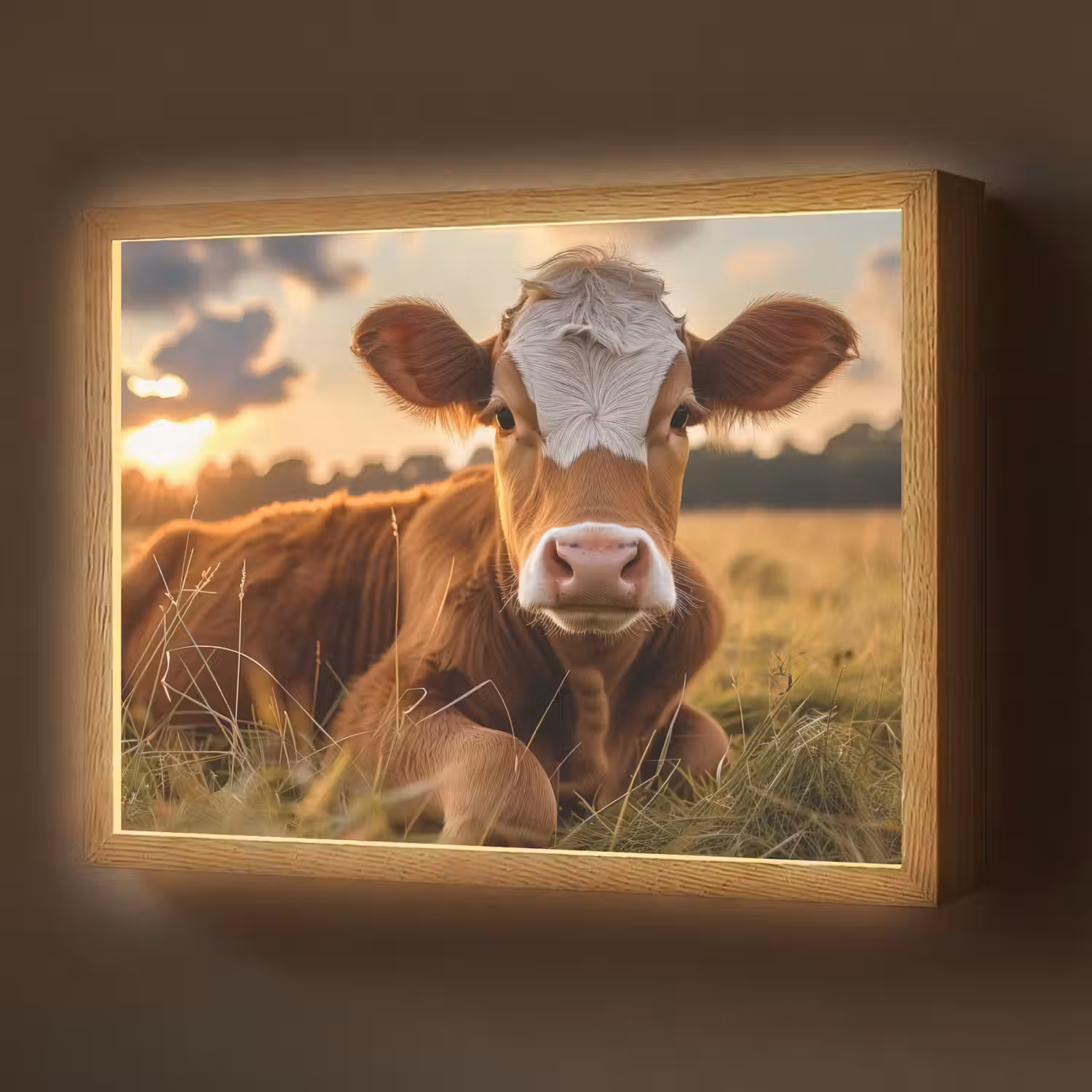 Koe - Dier - Weiland - Gras - Dieren - Natuur Light Box met batterij (Wandlamp) middel -z3d_website