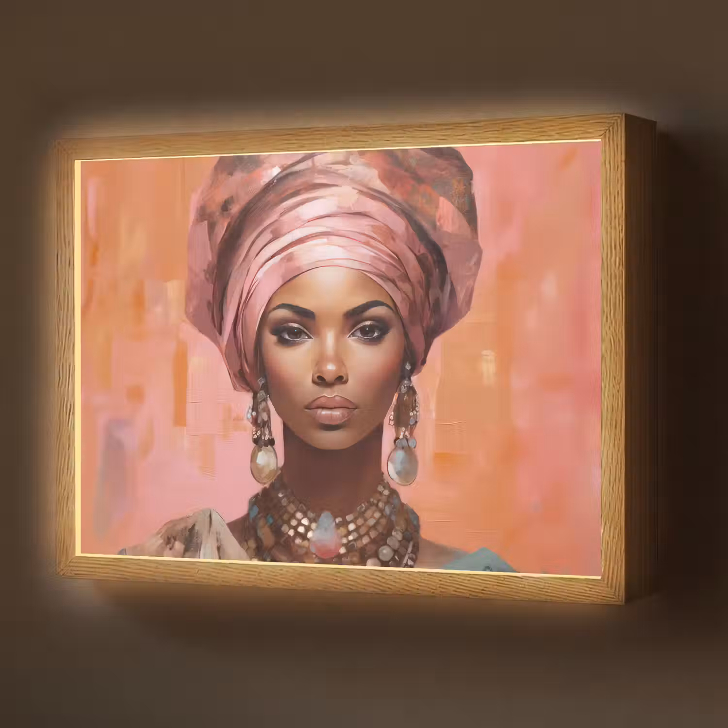 Kunst - Vrouw - Roze - Sieraden - Portret Light Box met batterij (Wandlamp) middel -z3d_website