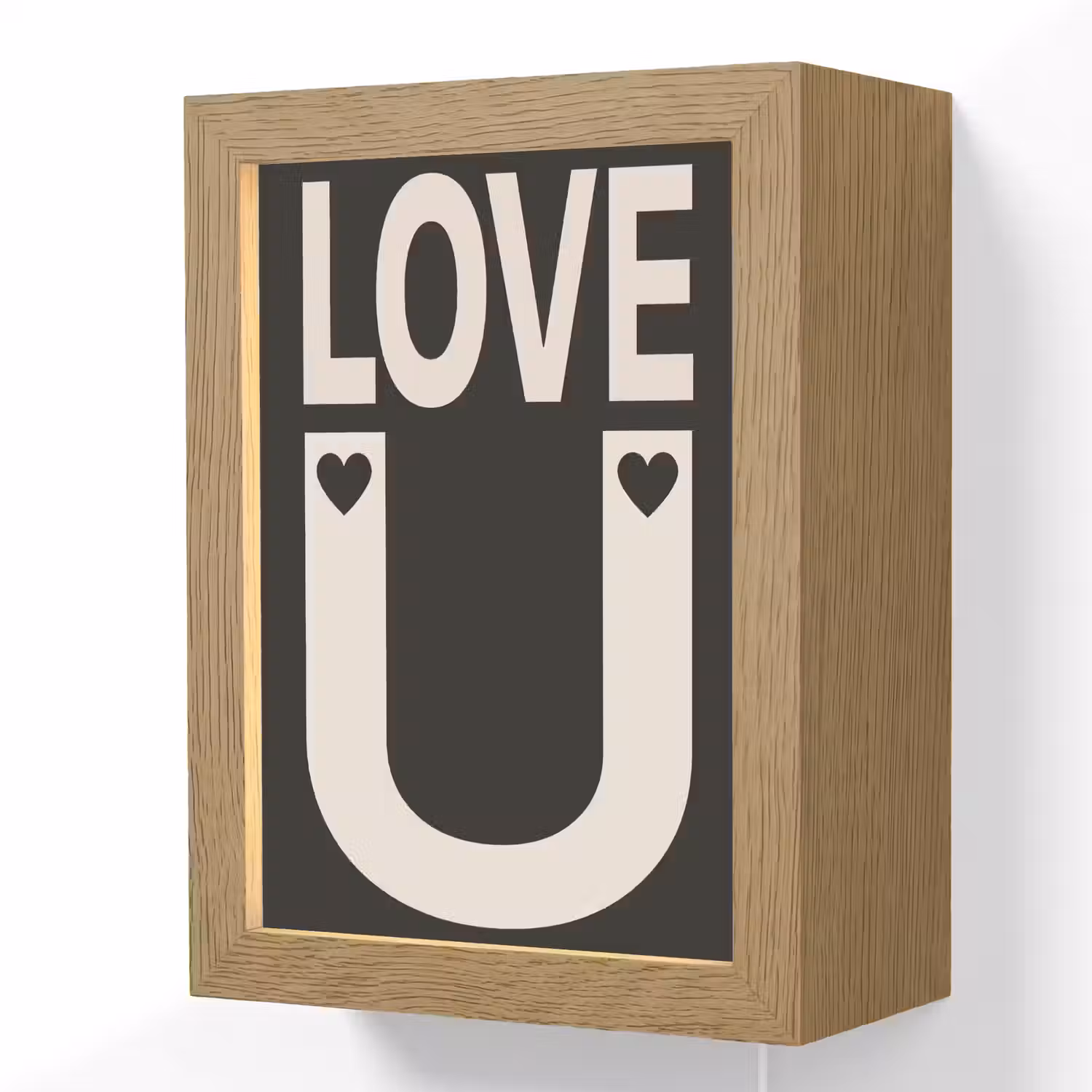 Love - Zwart - Minimalistisch Light Box met kabel (Wandlamp) klein -3d