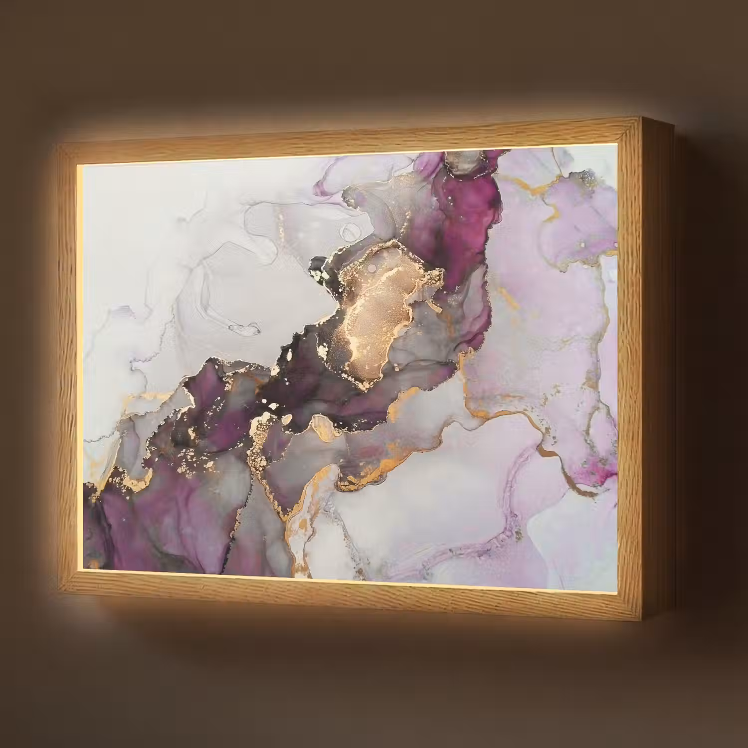 Marmer - Abstract - Goud - Paars Light Box met batterij (Wandlamp) middel -z3d_website