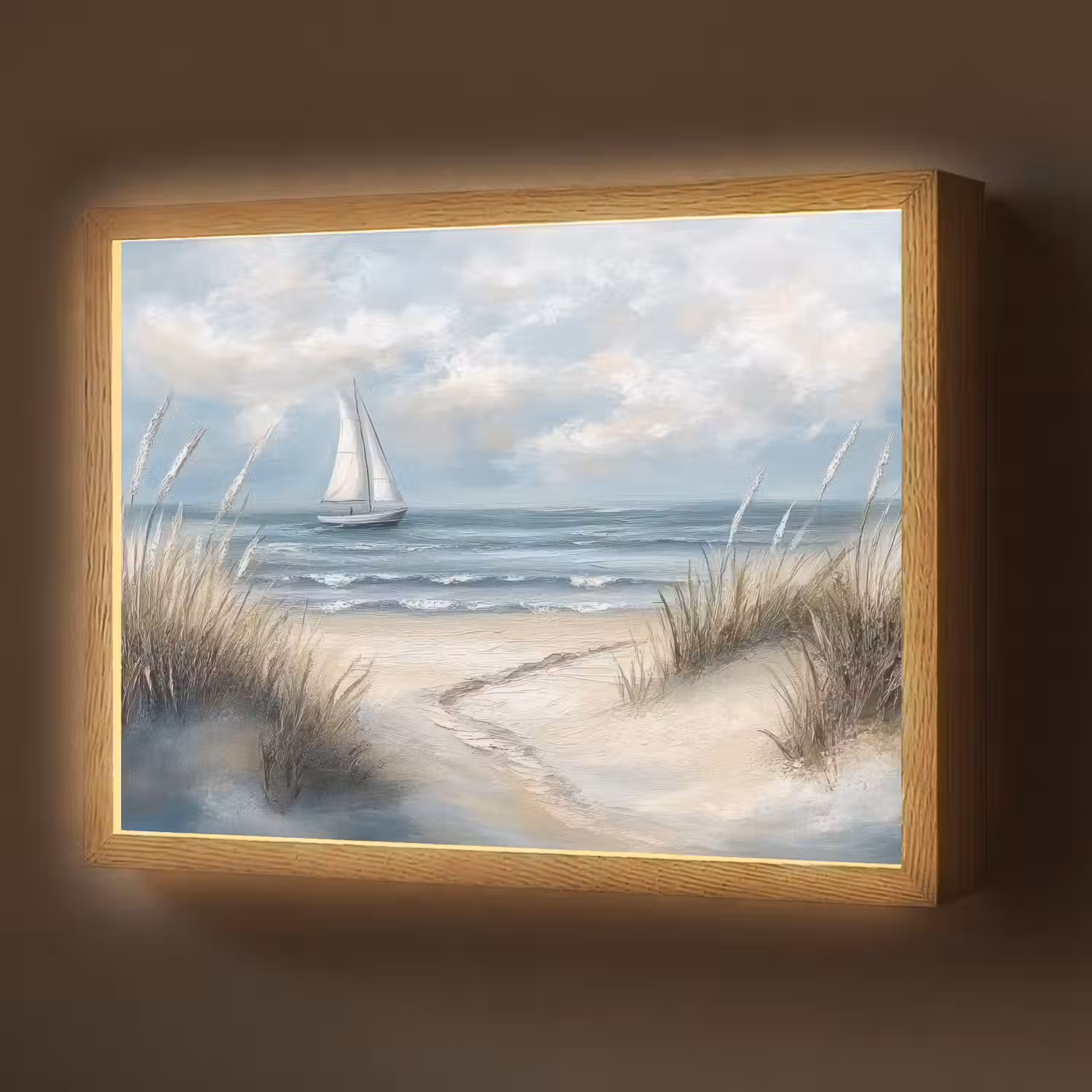 Zee - Zeilboot - Strand - Duinen - Vintage Light Box met batterij (Wandlamp) middel -z3d_website