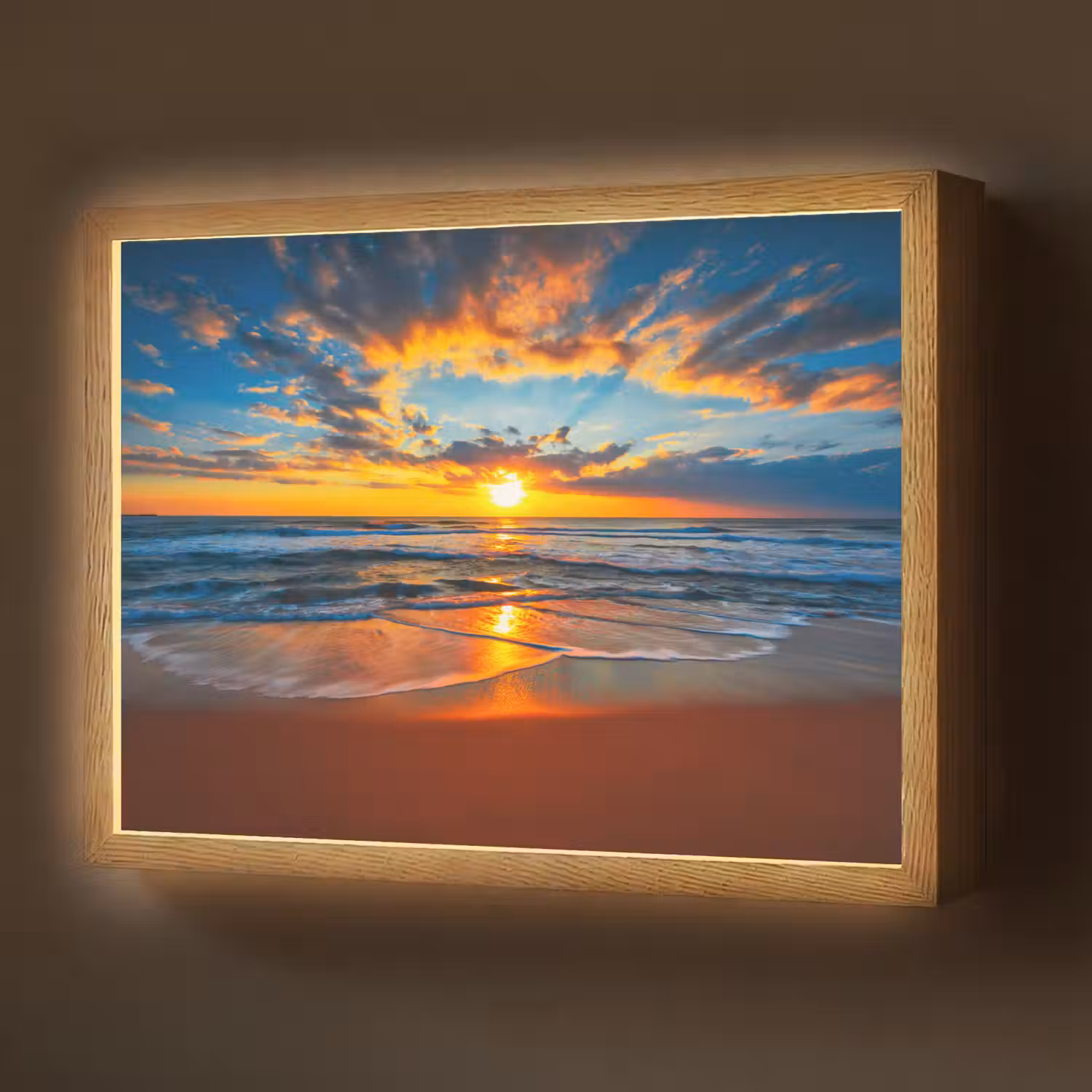 Zee - Zonsondergang - Strand - Wolken - Oranje Light Box met batterij (Wandlamp) middel -z3d_website