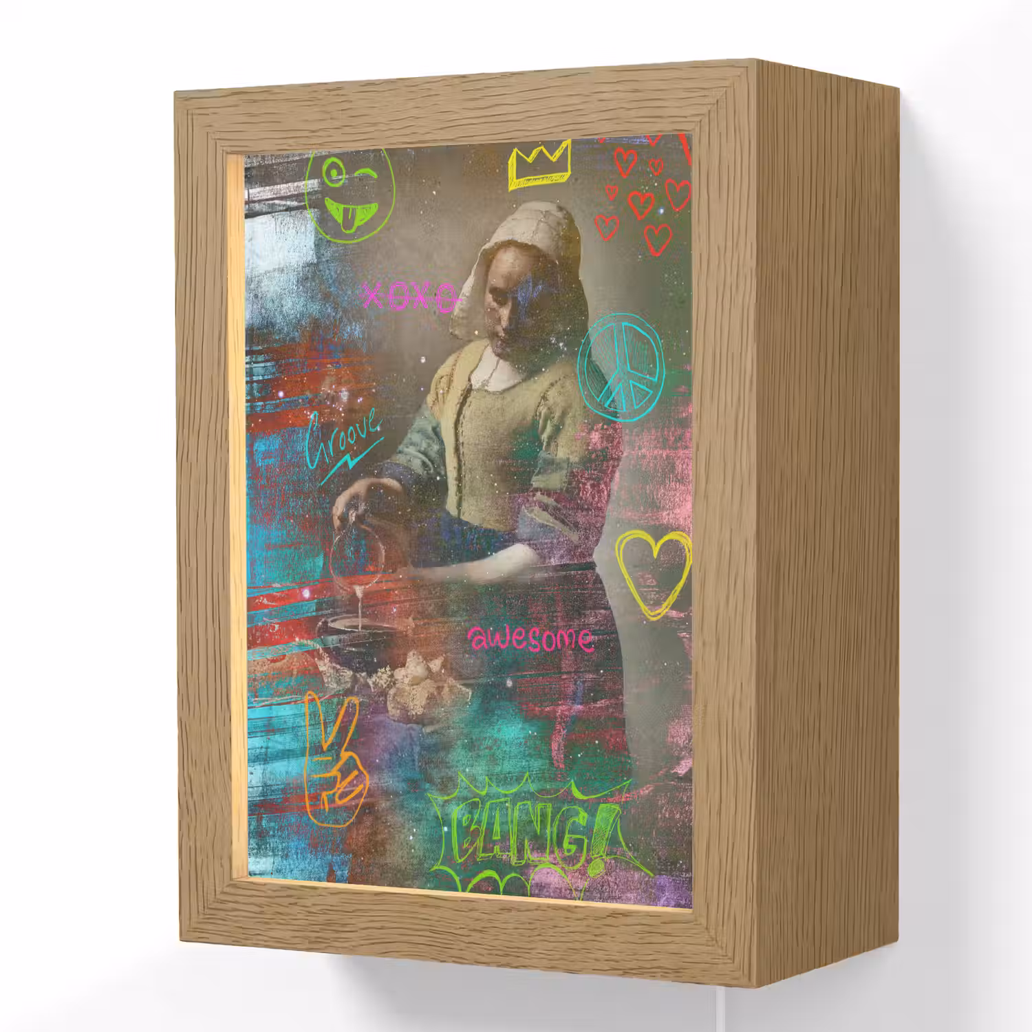 Melkmeisje - Johannes Vermeer - Graffiti Light Box met kabel (Wandlamp) klein -3d