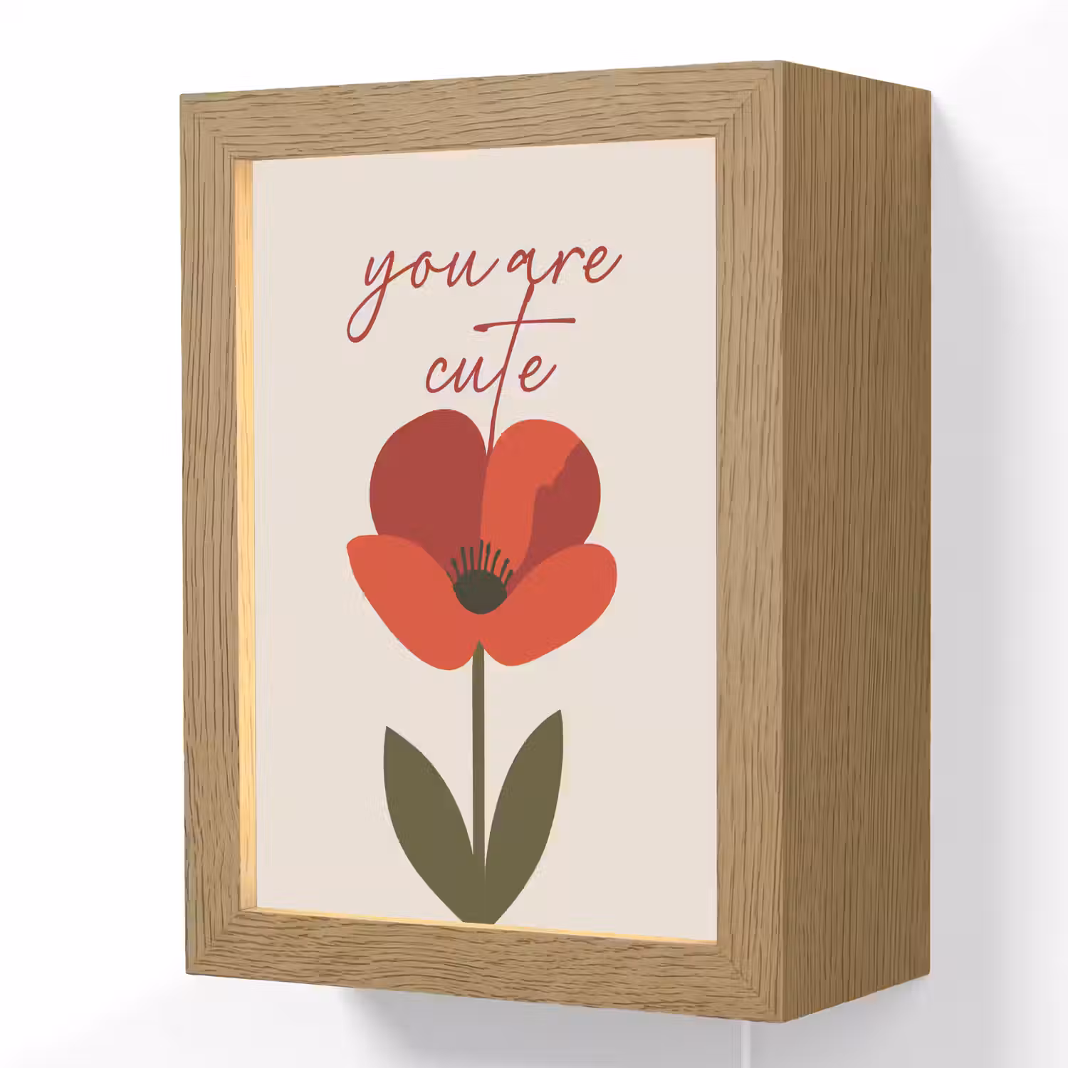Klaproos - Bloem - Rood - Valentijn Light Box met kabel (Wandlamp) klein -3d