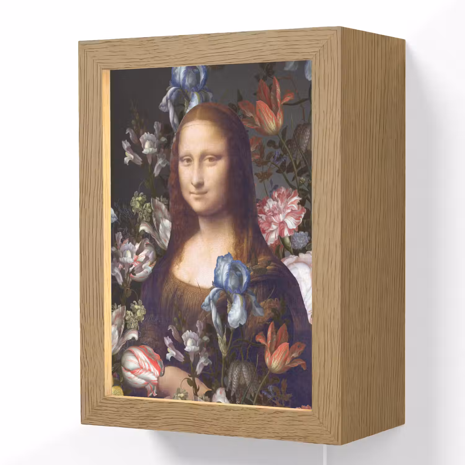Mona Lisa - Leonardo da Vinci - Bloemen Light Box met kabel (Wandlamp) klein -3d