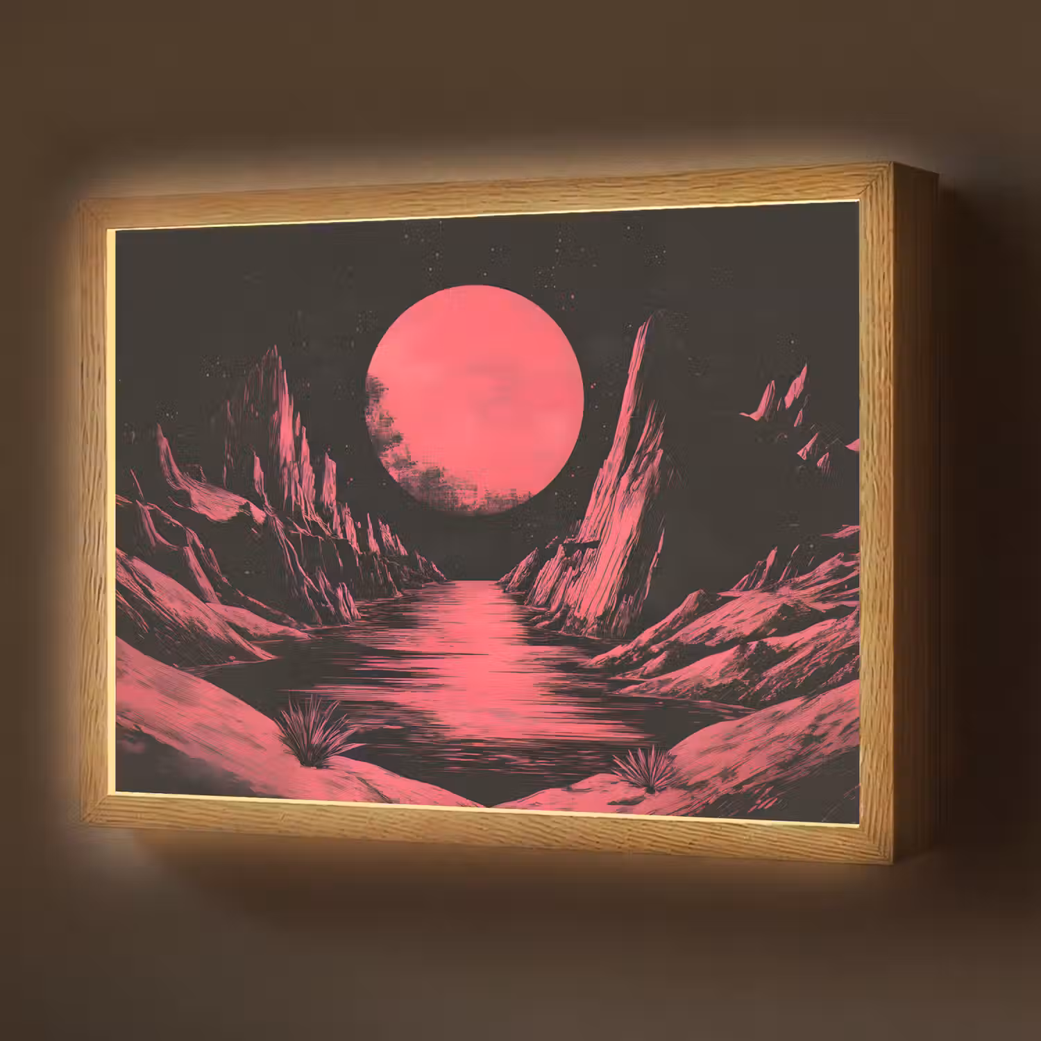 Maan - Felroze - Bergen - Rivier Light Box met batterij (Wandlamp) middel -z3d_website