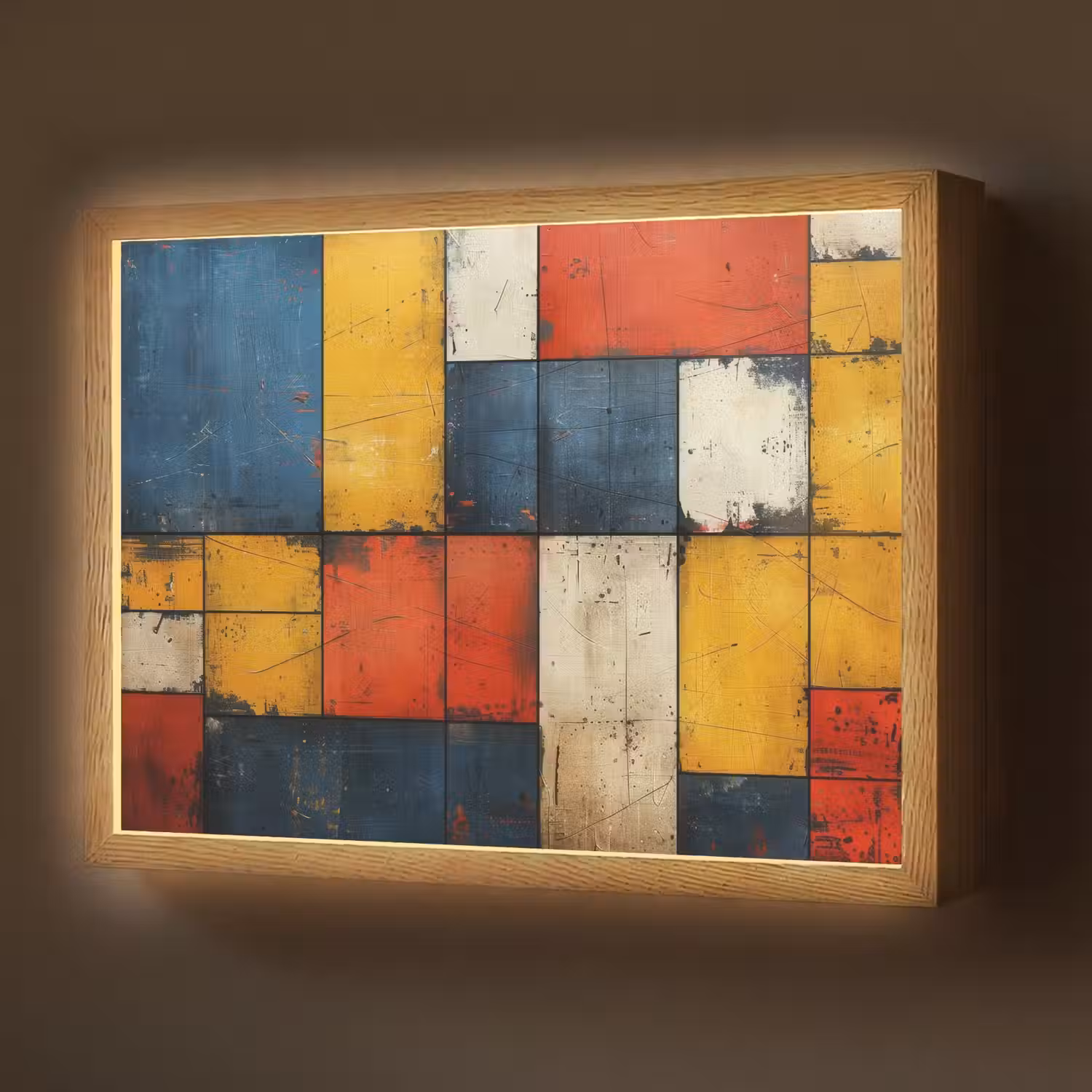 Mondriaan stijl - Kunst - Kleurrijk - Modern Light Box met batterij (Wandlamp) middel -z3d_website