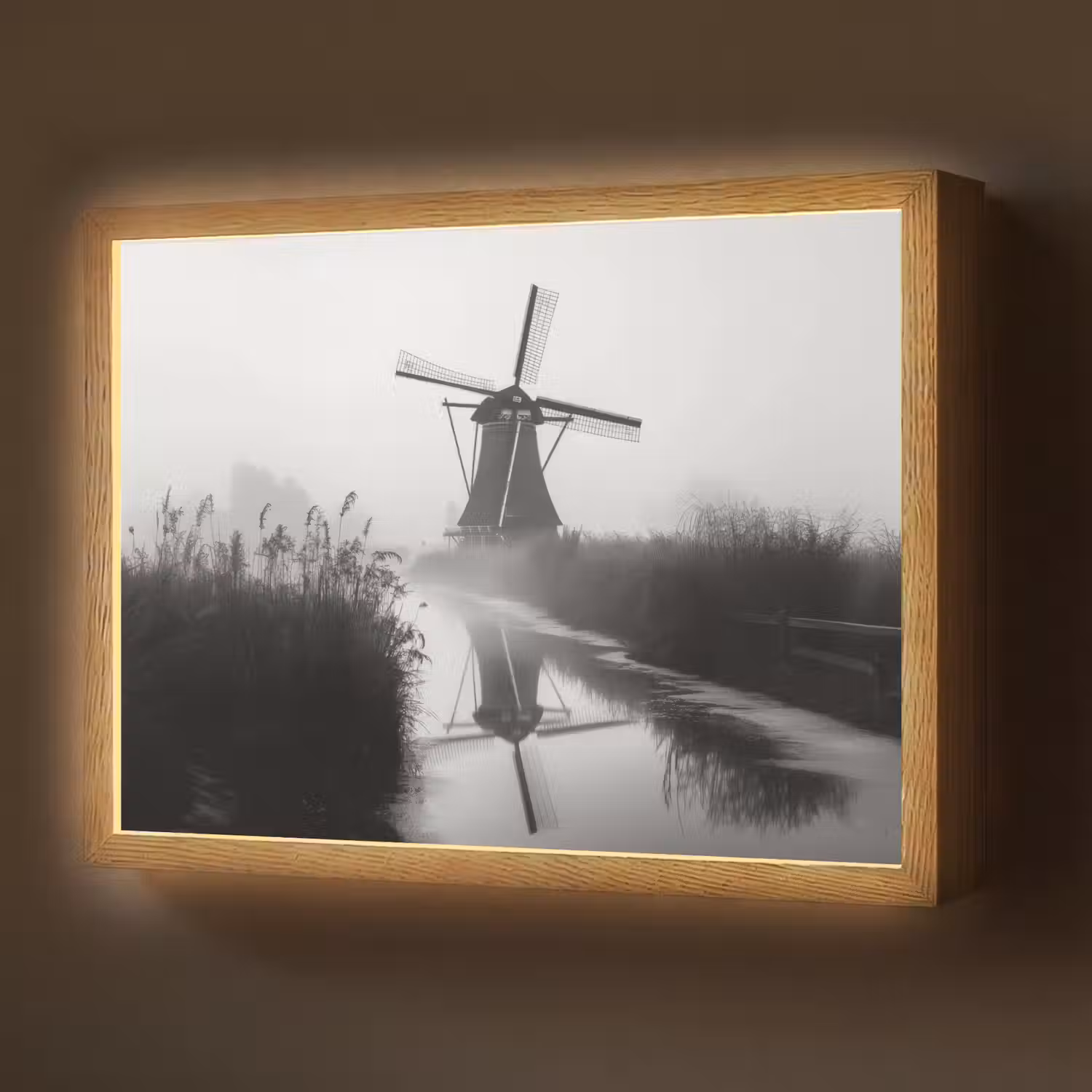Molen - Weerspiegeling - Landschap - Water Light Box met batterij (Wandlamp) middel -z3d_website