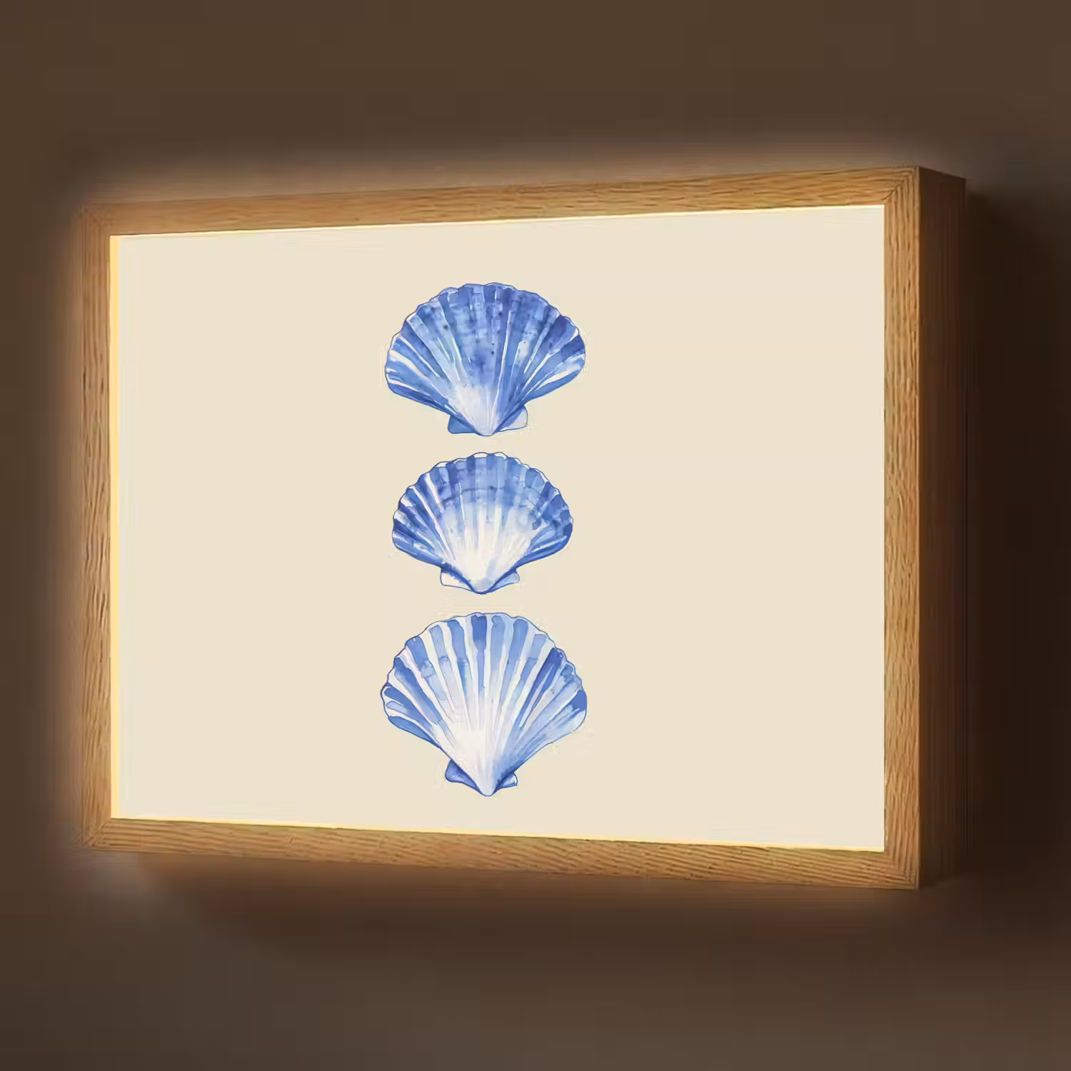 Schelpen - Blauw - Beige Light Box met batterij (Wandlamp) middel -z3d_website