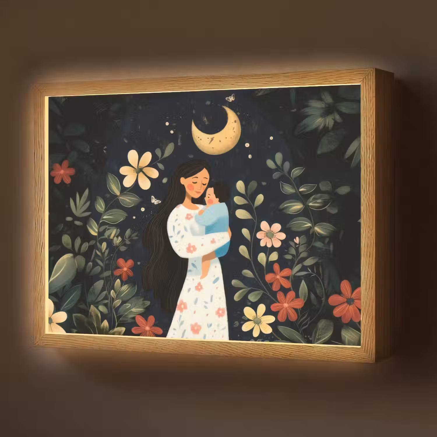 Moeder - Kind - Kleurrijk - Bloemen Light Box met batterij (Wandlamp) middel -z3d_website