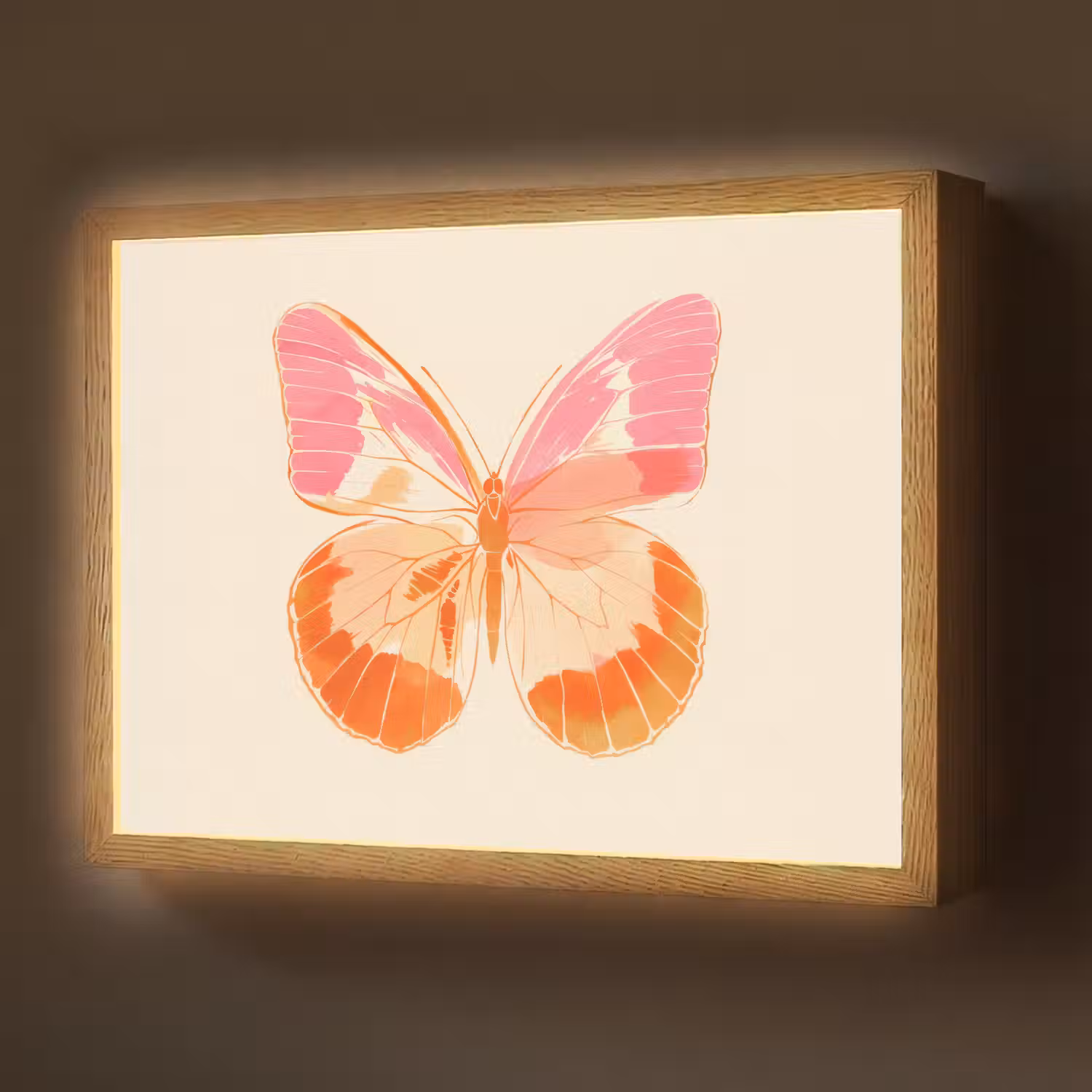 Oranje - Vlinder - Minimalistisch Light Box met batterij (Wandlamp) middel -z3d_website