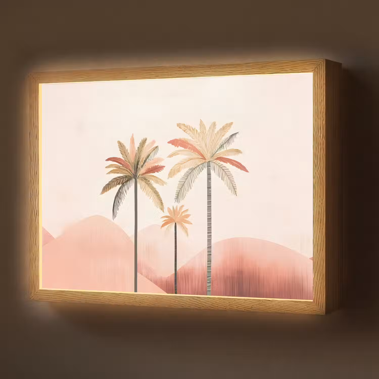 Palmbomen - Heuvels - Minimalistisch - Zachtroze Light Box met batterij (Wandlamp) middel -z3d_website