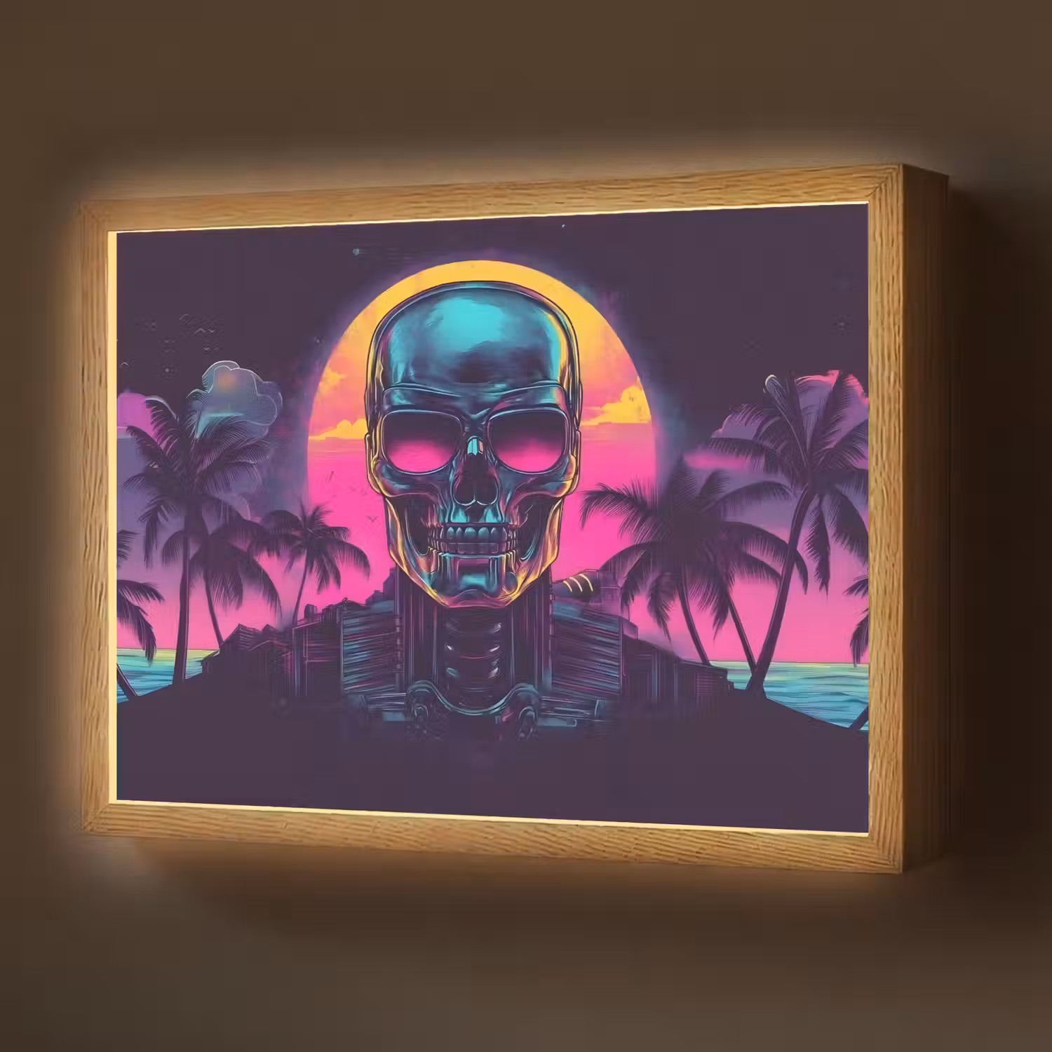 Palmbomen - Hoofd - Metallic - Zonsondergang Light Box met batterij (Wandlamp) middel -z3d_website