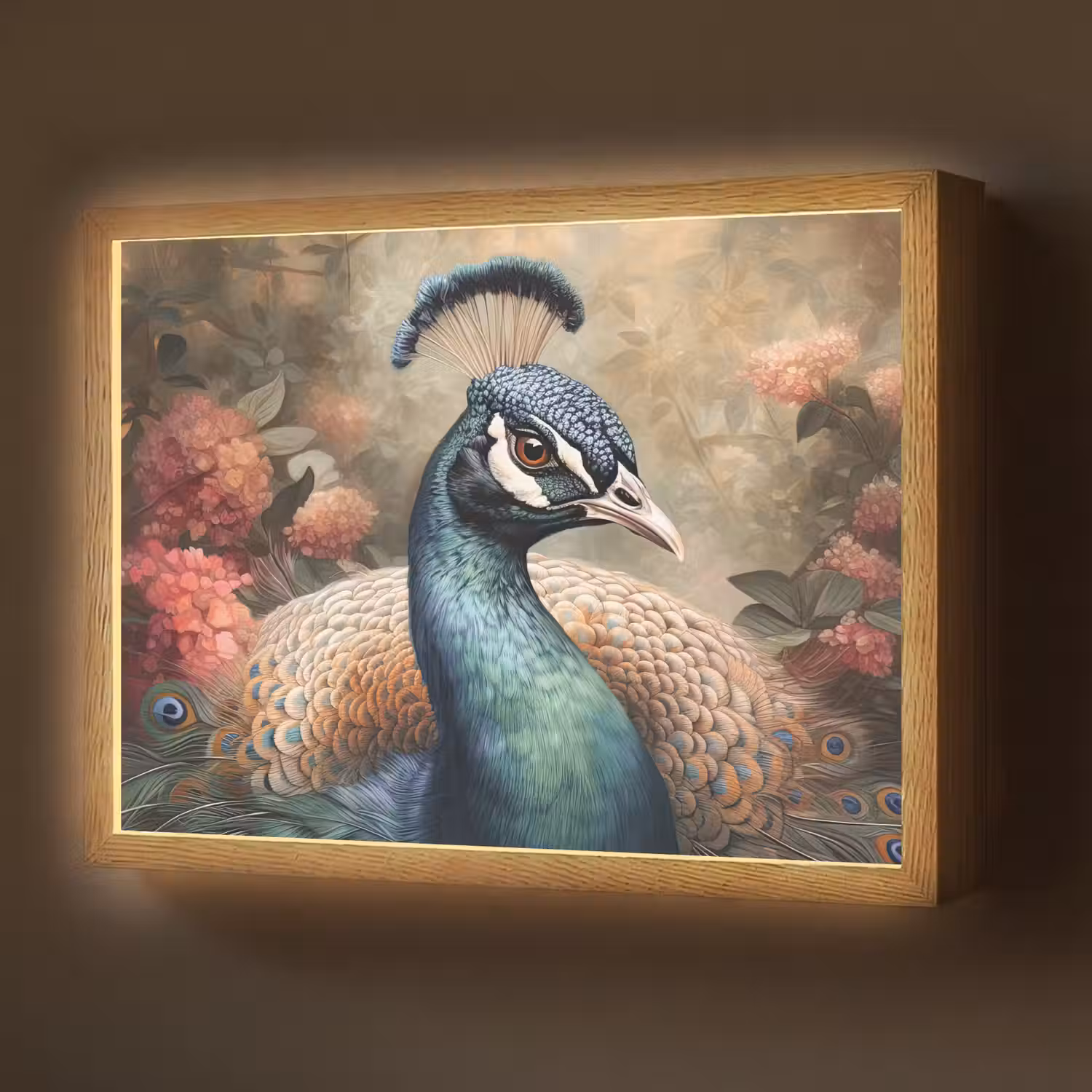 Pauw - Vogel - Bloemen - Planten - Pauwenveren Light Box met batterij (Wandlamp) middel -z3d_website