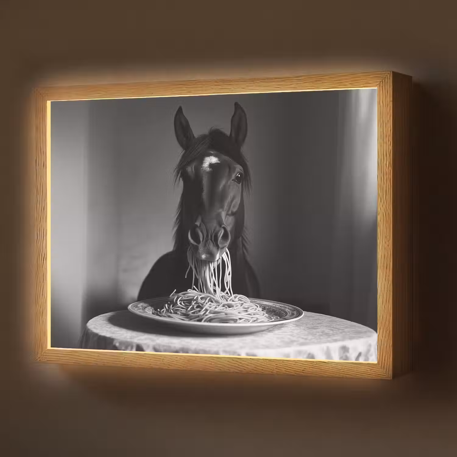 Paard - Bord - Pasta - Tafelkleed - Zwart Wit - Dieren Light Box met batterij (Wandlamp) middel -z3d_website
