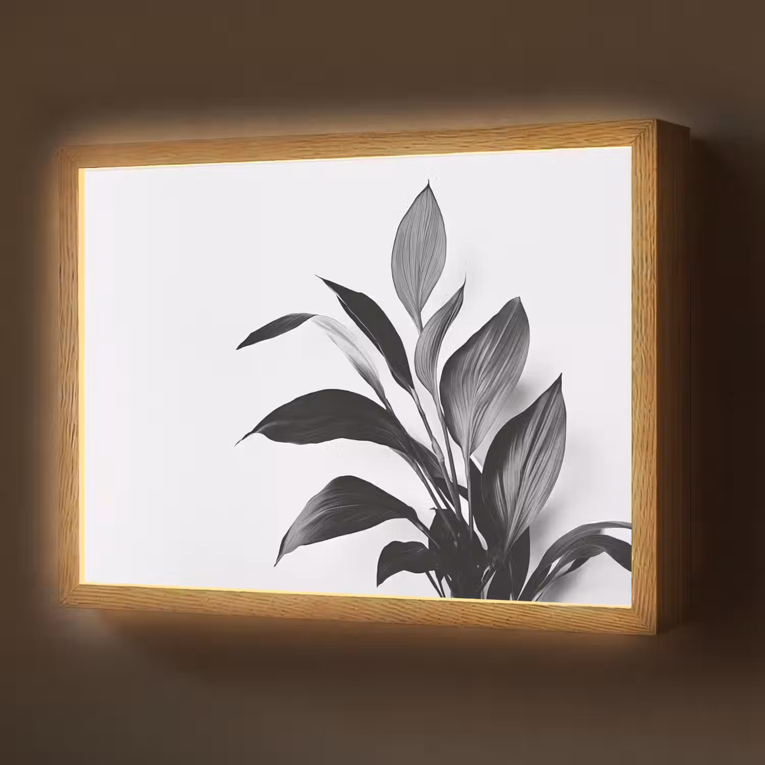 Plant - Bladeren - Minimalistisch - Zwart Light Box met batterij (Wandlamp) middel -z3d_website