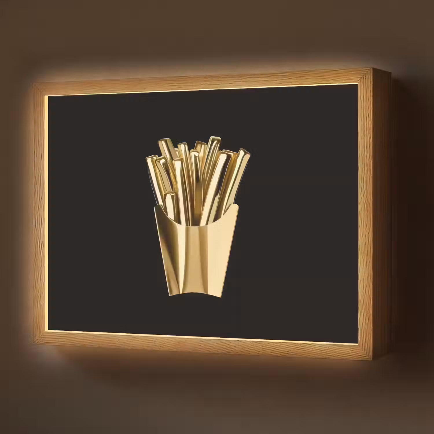 Friet - Goud - Chrome - Eten Light Box met batterij (Wandlamp) middel -z3d_website