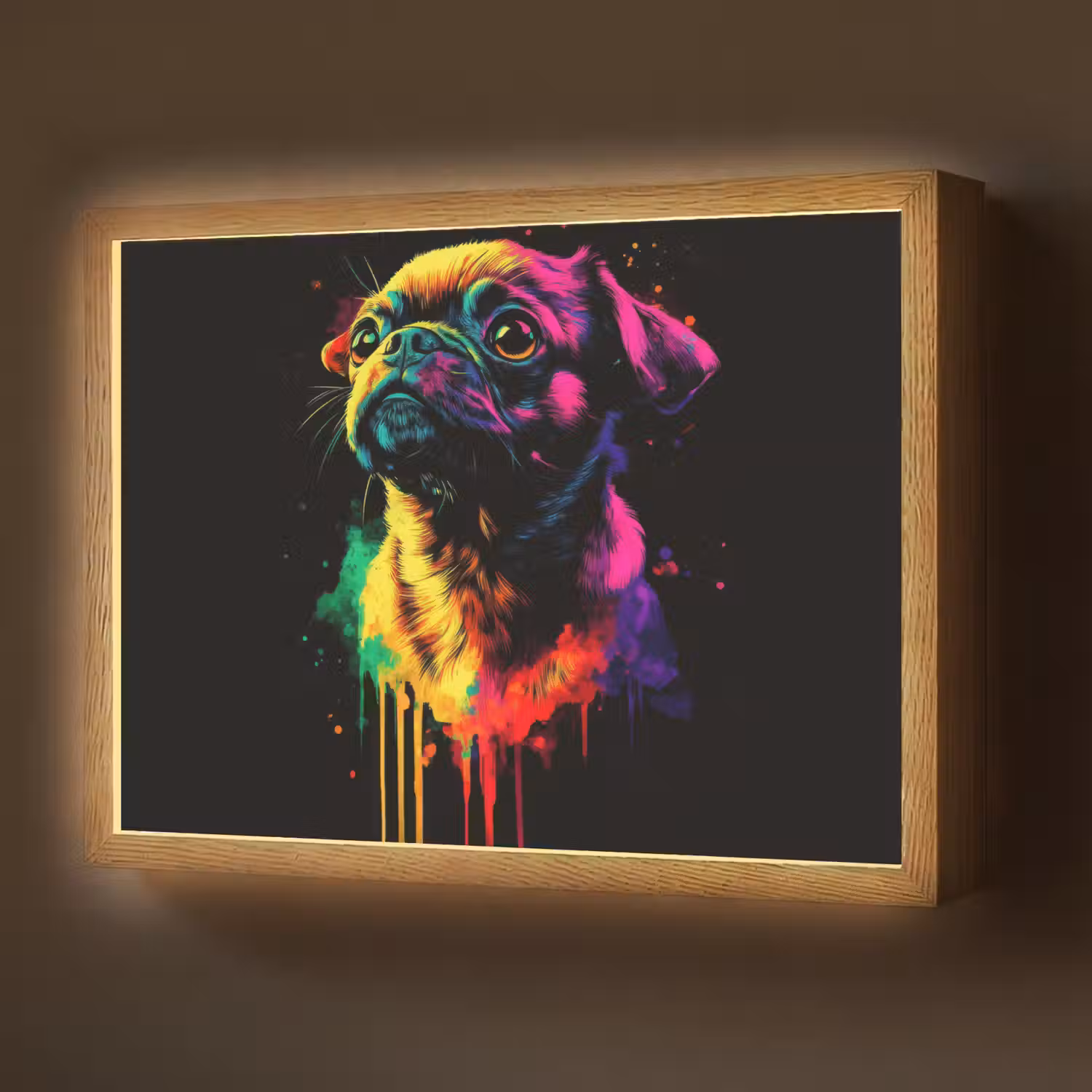 Puck - Hond - Verf - Kleuren Light Box met batterij (Wandlamp) middel -z3d_website