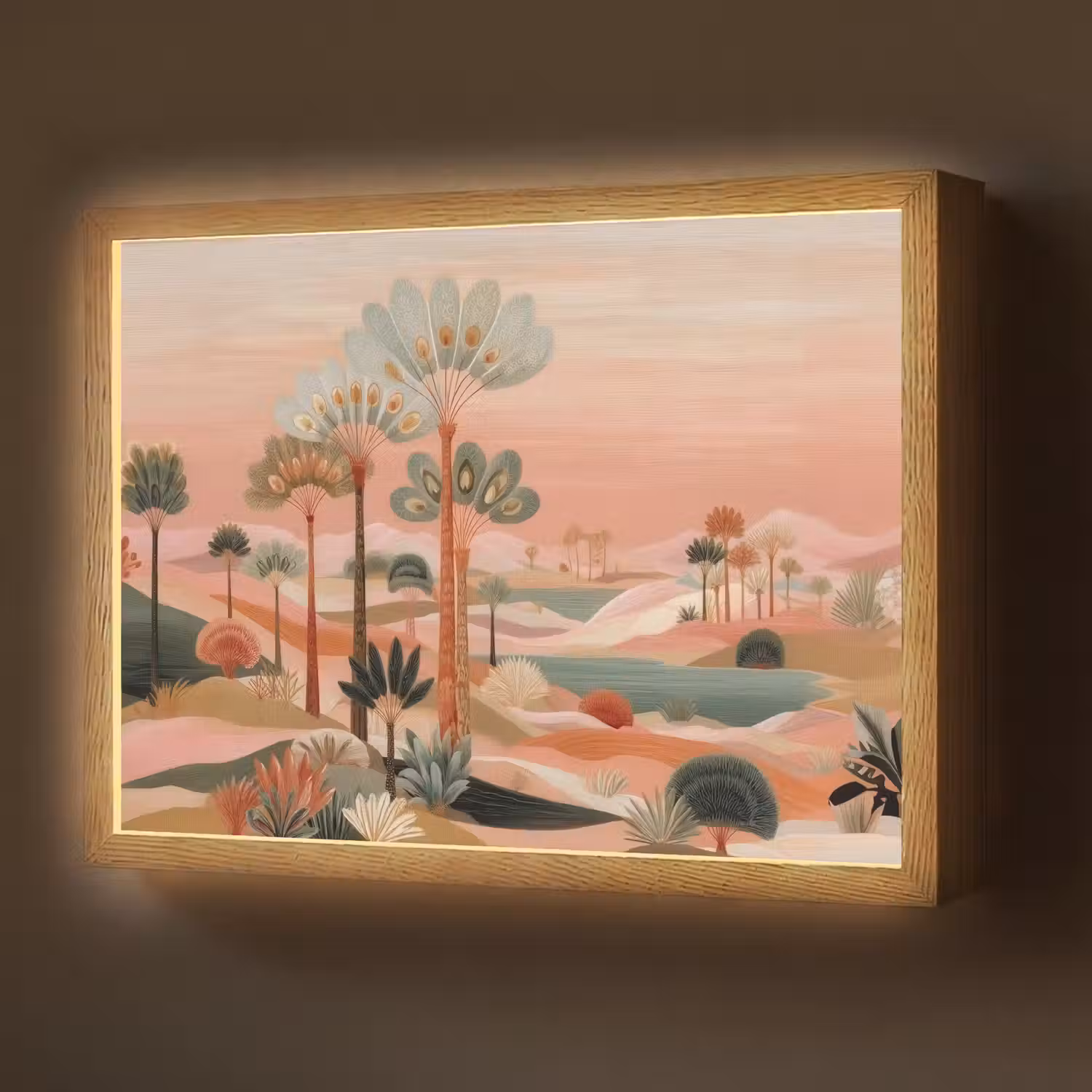 Roze landschap - Palmen - Water Light Box met batterij (Wandlamp) middel -z3d_website