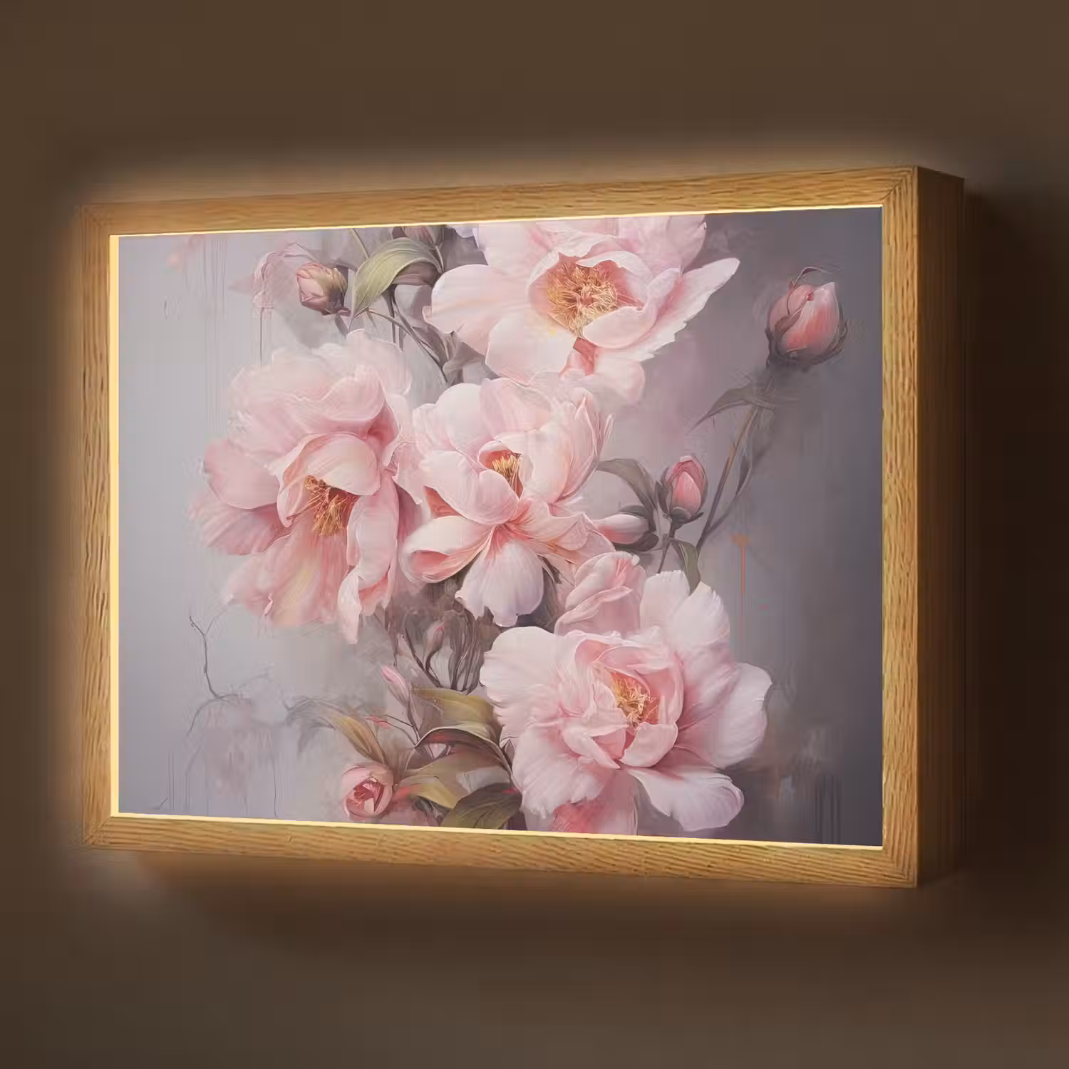 Rozen - Bloemen - Roze - Kunst - Watercolor Light Box met batterij (Wandlamp) middel -z3d_website
