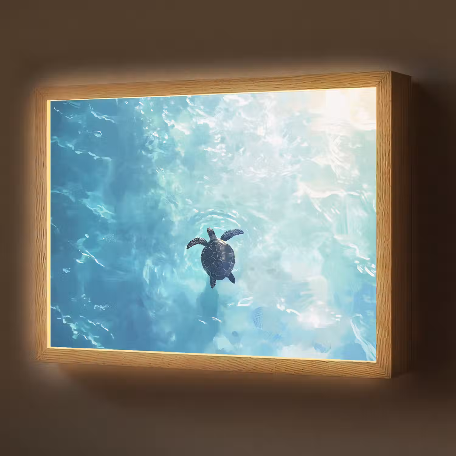 Schildpad - Zee - Blauw - Schittering Light Box met batterij (Wandlamp) middel -z3d_website