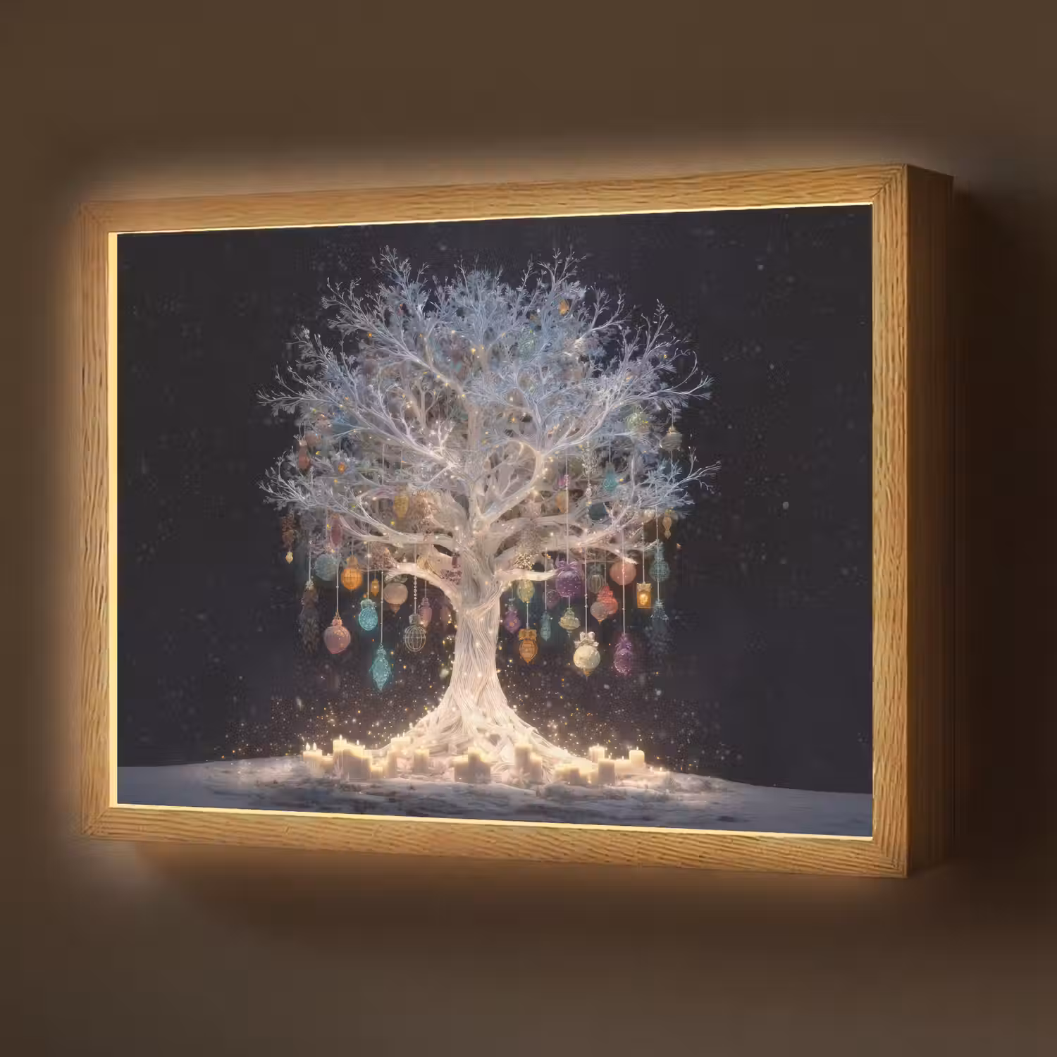 Sneeuwboom - Lichtjes - Wit - Kleurrijk Light Box met batterij (Wandlamp) middel -z3d_website