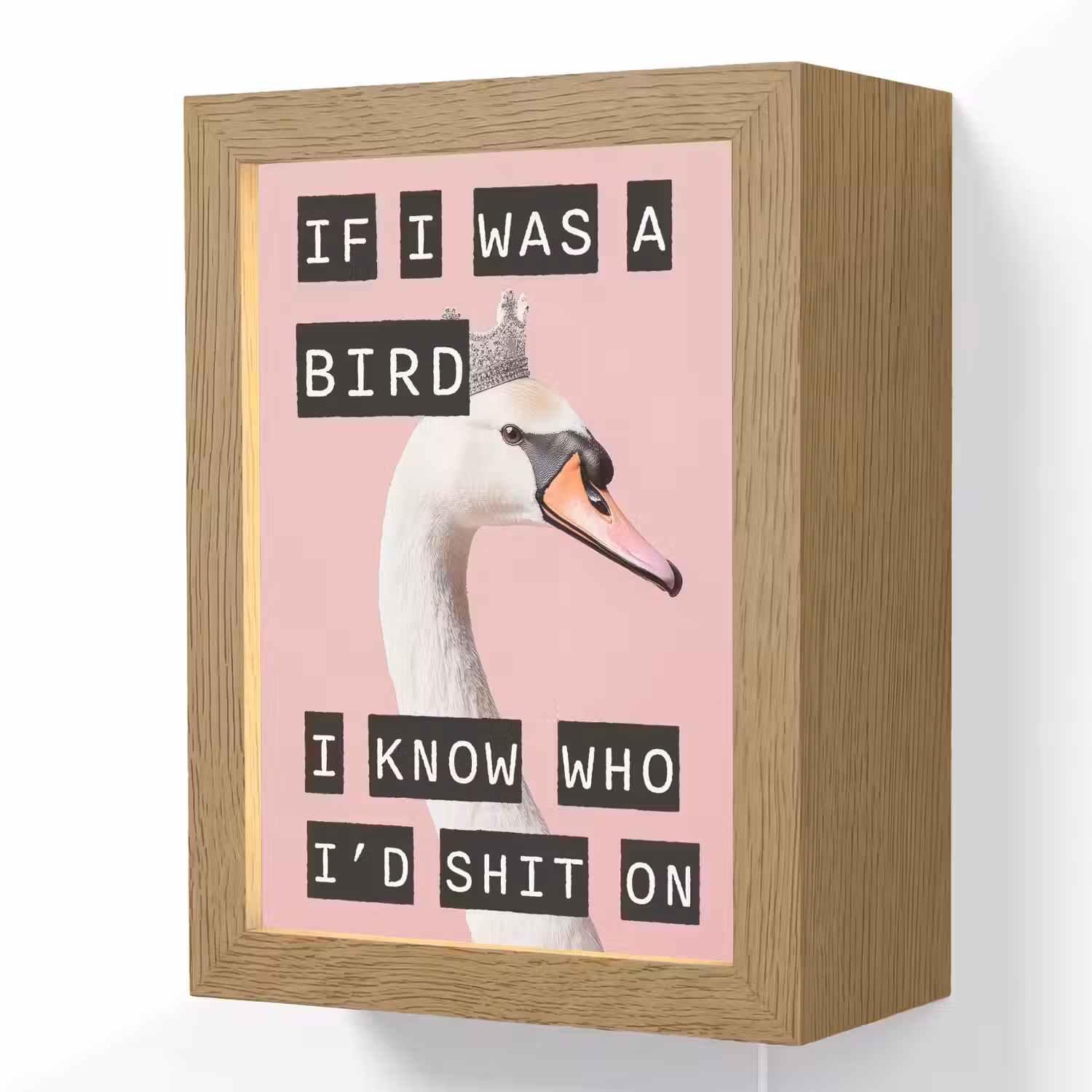 Zwaan - Vogel - Decoratie - Roze Light Box met kabel (Wandlamp) klein -3d