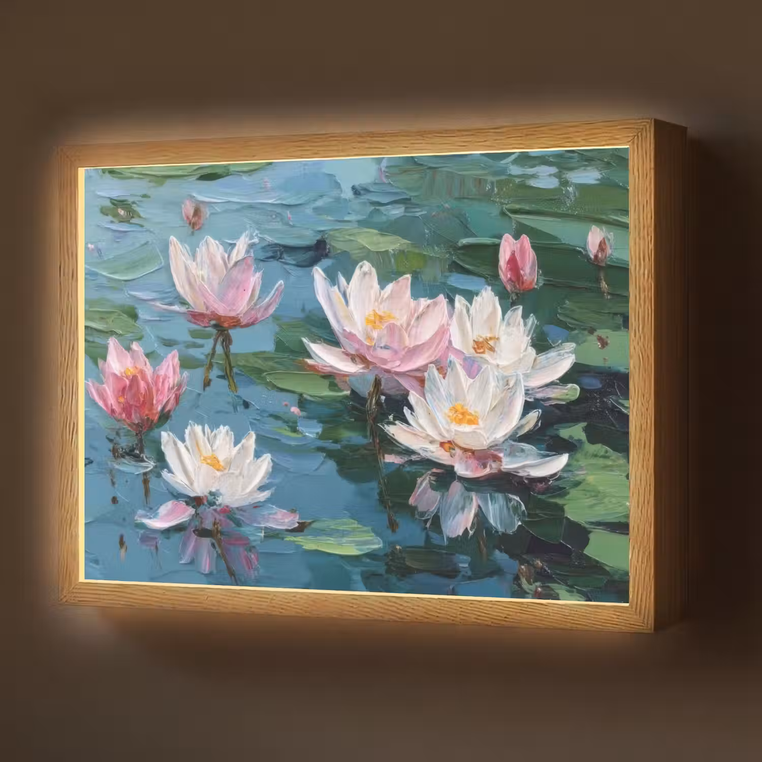 Waterlelies - Bloemen - Roze - Water Light Box met batterij (Wandlamp) middel -z3d_website