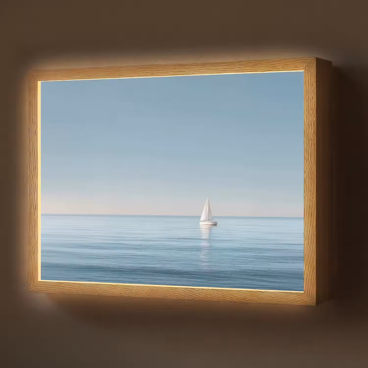 Zeilbootje - Kalme zee - Helderblauwe hemel Light Box met batterij (Wandlamp) middel -z3d_website