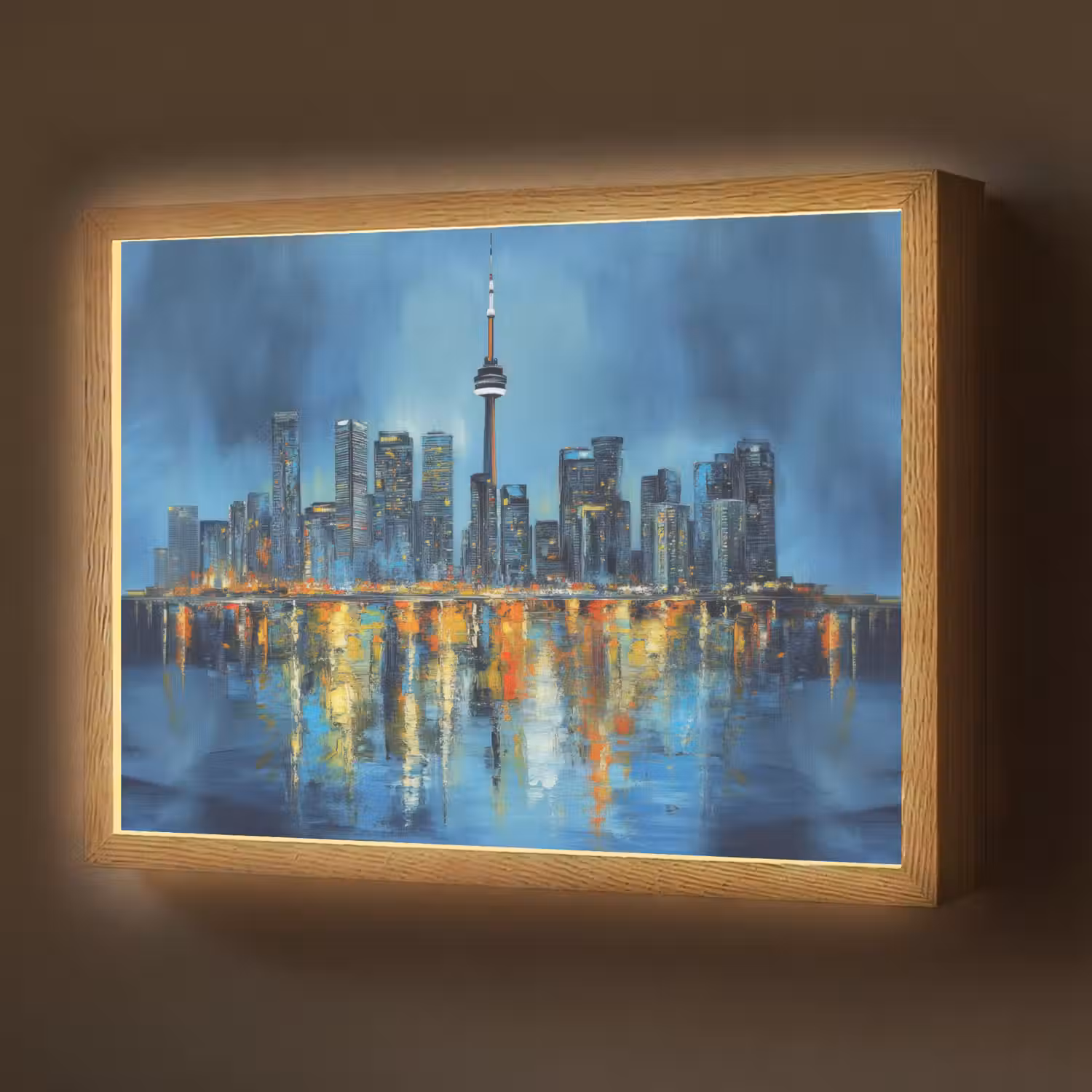 Skyline Toronto - Water - Stadslichten - Toren Light Box met batterij (Wandlamp) middel -z3d_website