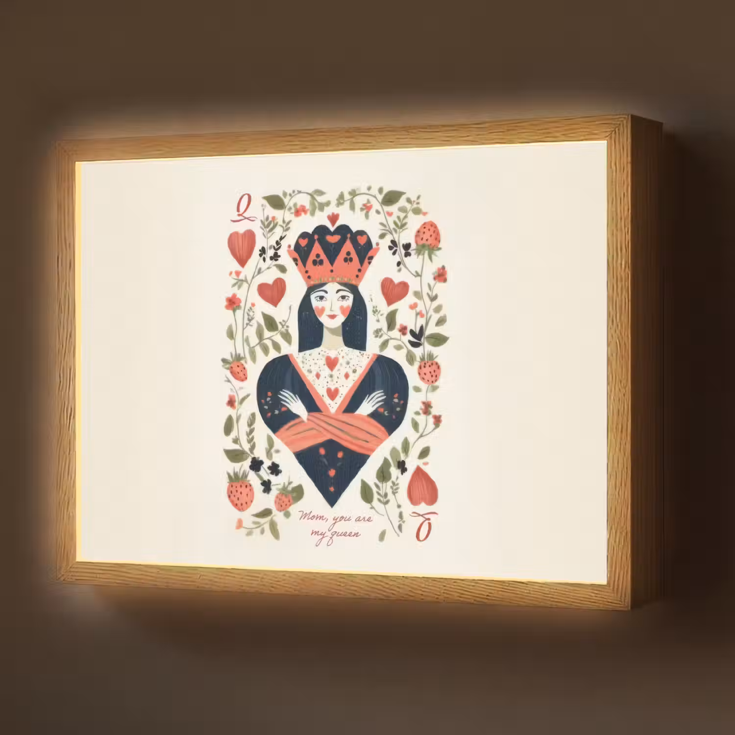 Speelkaart - Hartenkoningin - Bloemen - Hartjes Light Box met batterij (Wandlamp) middel -z3d_website