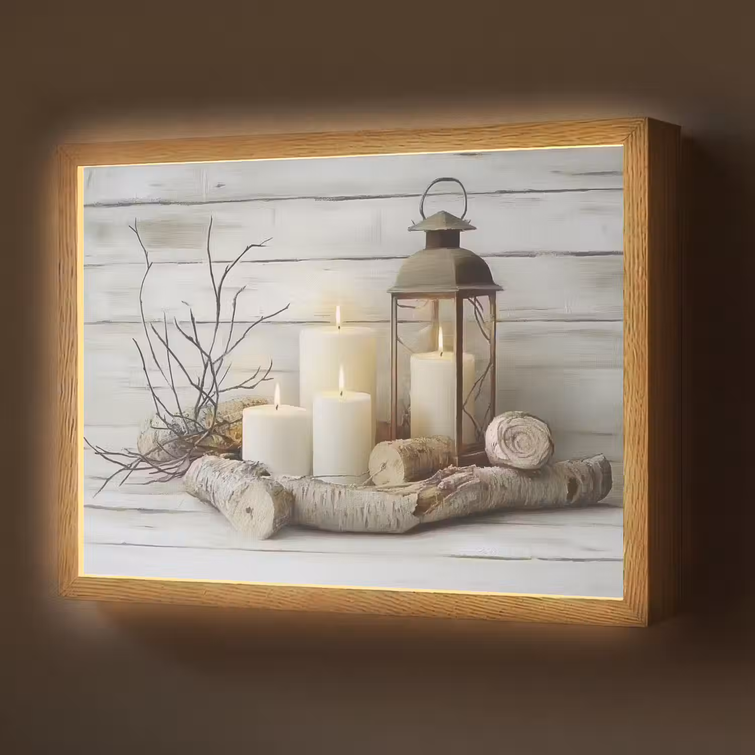 Stilleven - Wit - Kaarsen - Rustiek - Natuur Light Box met batterij (Wandlamp) middel -z3d_website