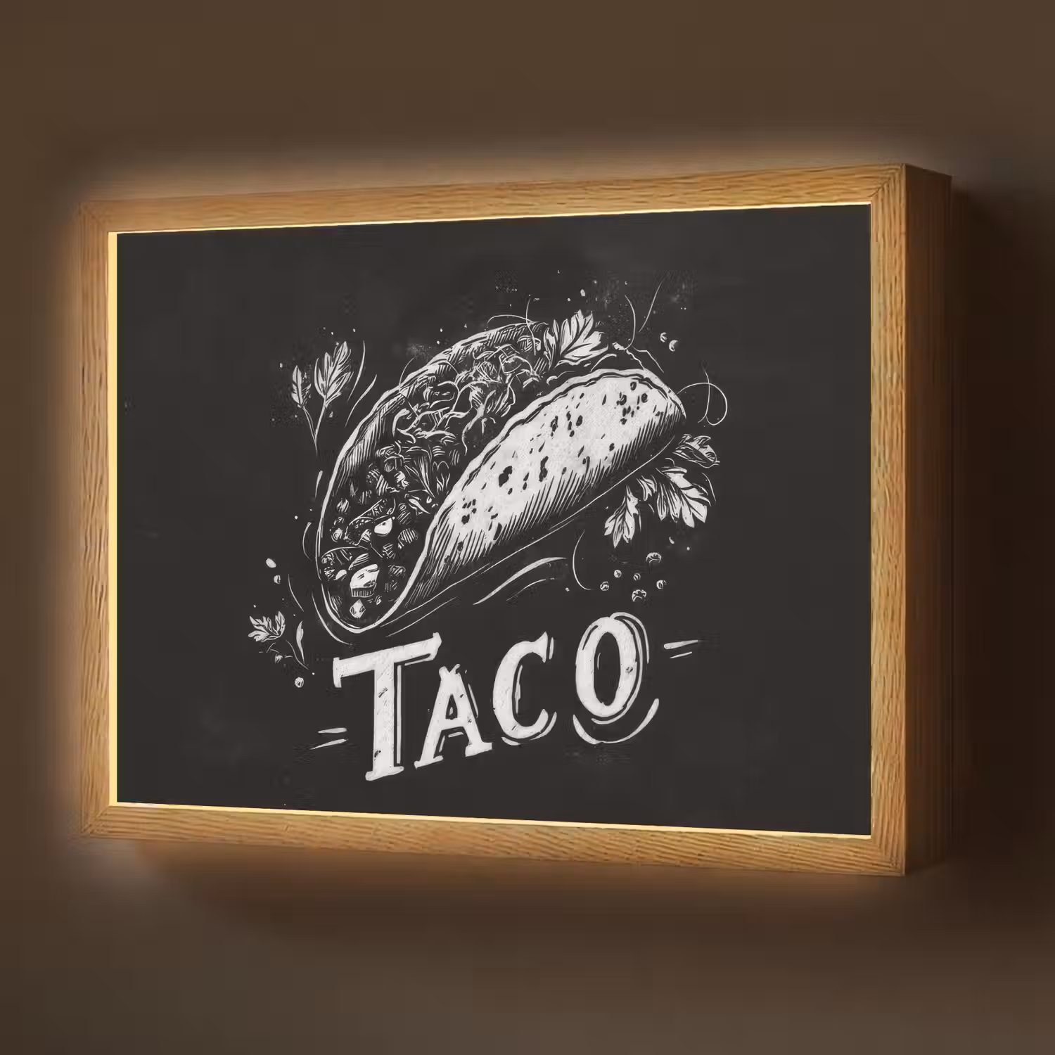 Taco - Kruiden - Witte krijtstijl - Tekst Light Box met batterij (Wandlamp) middel -z3d_website