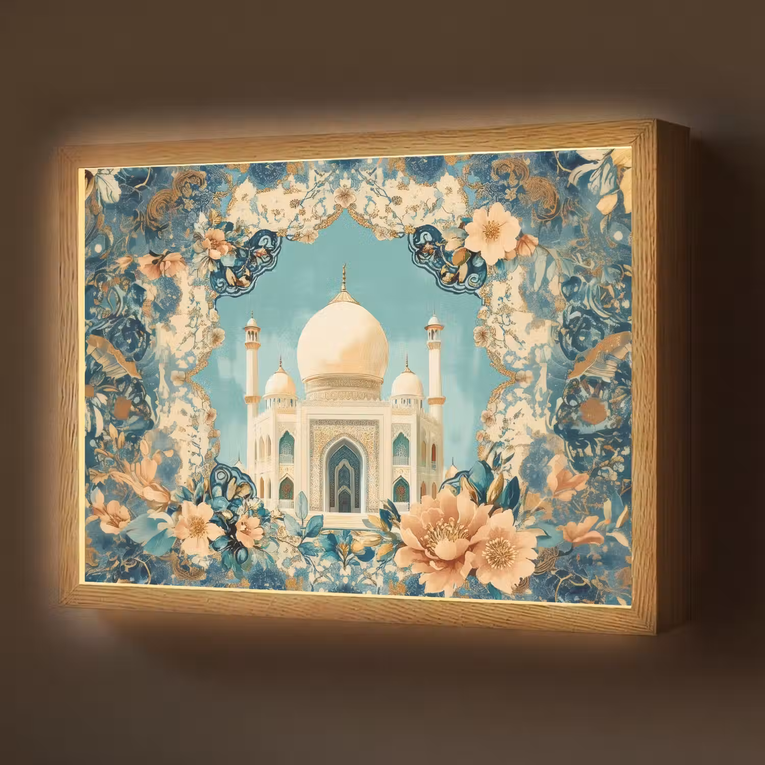 Taj Mahal - Ramadan - Bloemen - Islamitische Light Box met batterij (Wandlamp) middel -z3d_website