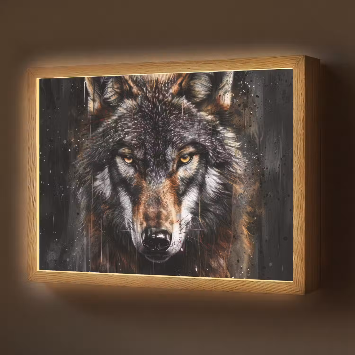 Dieren - Wolf - Portret - Zwart - Bruin Light Box met batterij (Wandlamp) middel -z3d_website