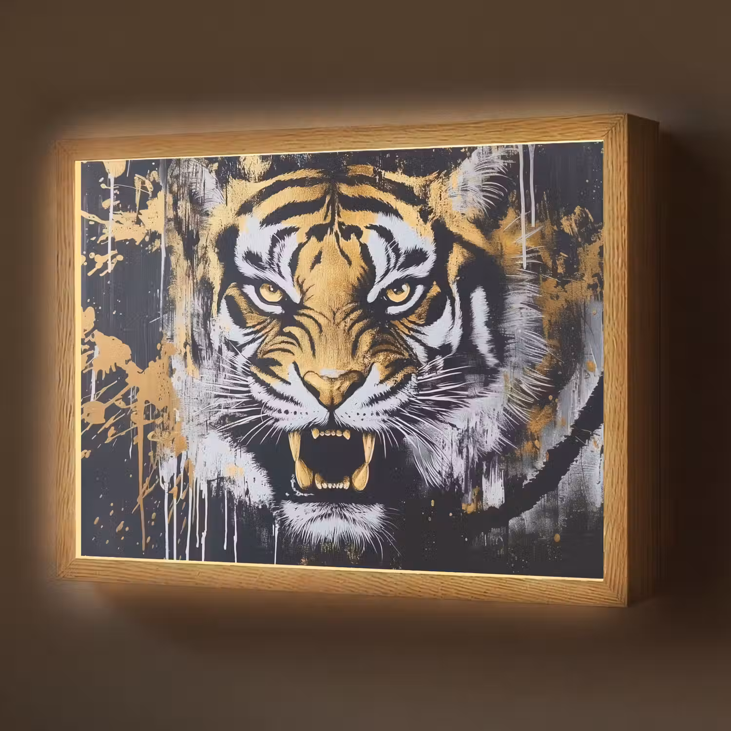 Tijger - Verfspatten - Goud Light Box met batterij (Wandlamp) middel -z3d_website
