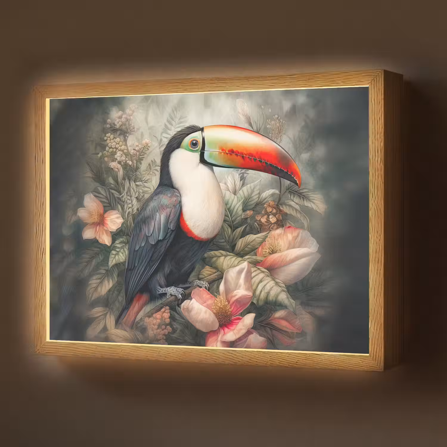 Toekan - Vogels - Bloemen - Planten - Tropisch Light Box met batterij (Wandlamp) middel -z3d_website