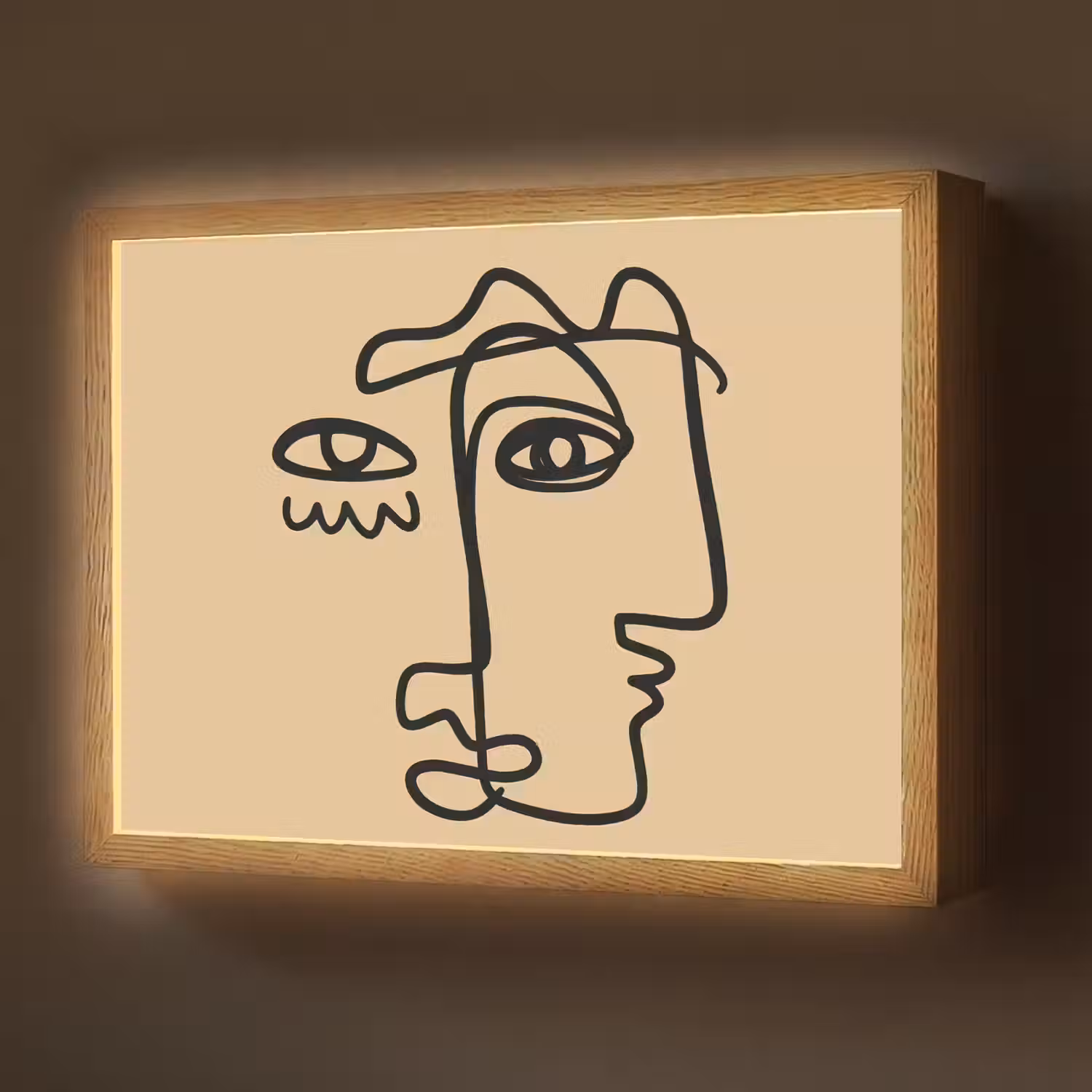 Overlappende profielen - Lichtbruin - Zwart Light Box met batterij (Wandlamp) middel -z3d_website