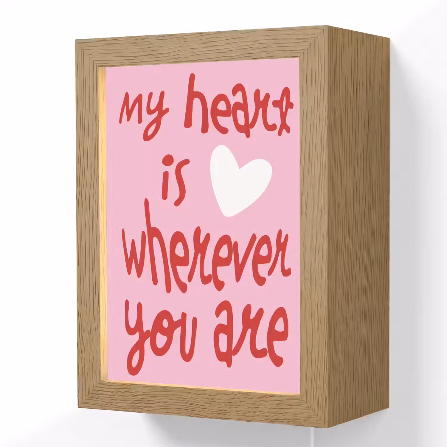Valentijn - Hart - Liefde - Roze Light Box met kabel (Wandlamp) klein -3d