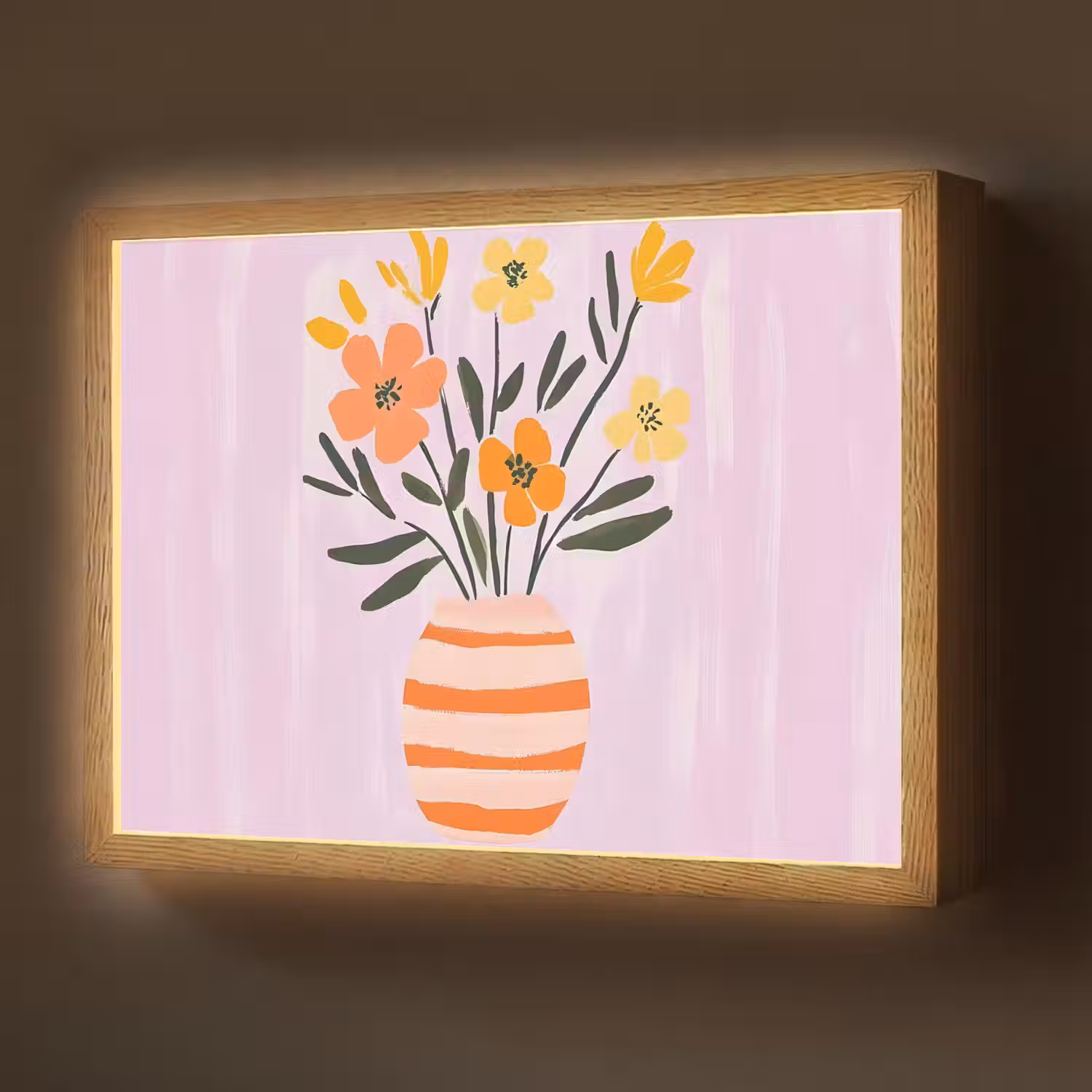 Vaas - Gestreept - Bloemen - Oranje Light Box met batterij (Wandlamp) middel -z3d_website