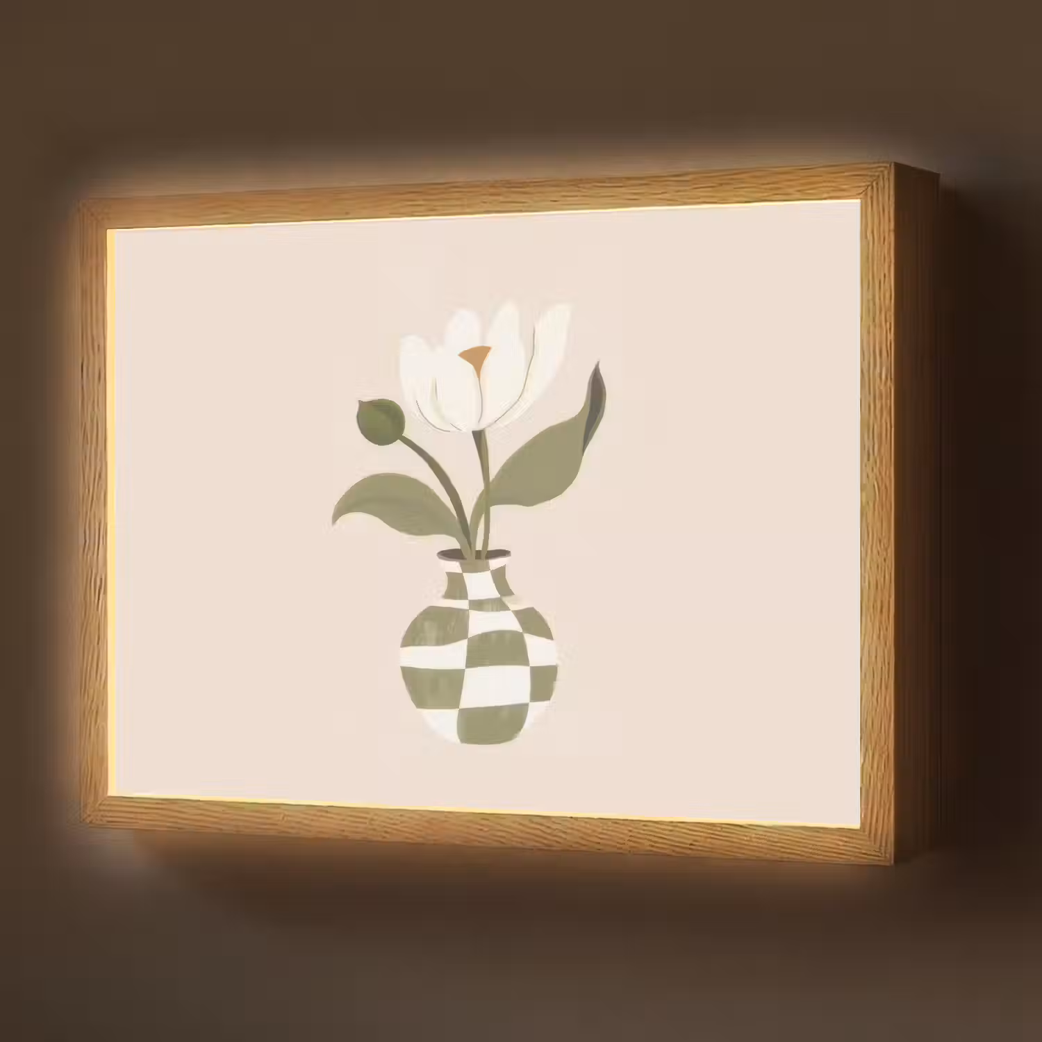 Vaas - Geruit - Bloem - Groen Light Box met batterij (Wandlamp) middel -z3d_website