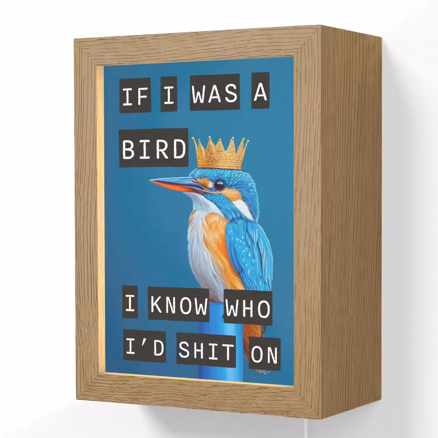 Vogel - Decoratie - Ijsvogel - Blauw Light Box met kabel (Wandlamp) klein -3d