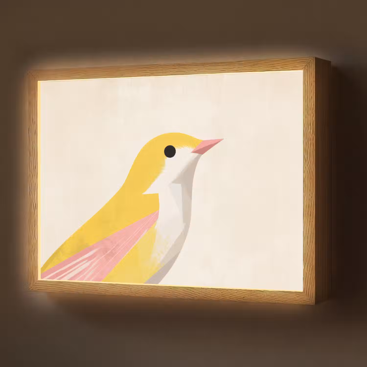 Vogel - Minimalistisch - Geel Light Box met batterij (Wandlamp) middel -z3d_website