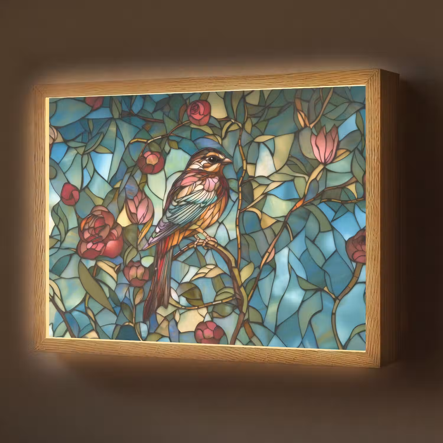 Vogel - Tak - Rozen - Mozaïek Light Box met batterij (Wandlamp) middel -z3d_website