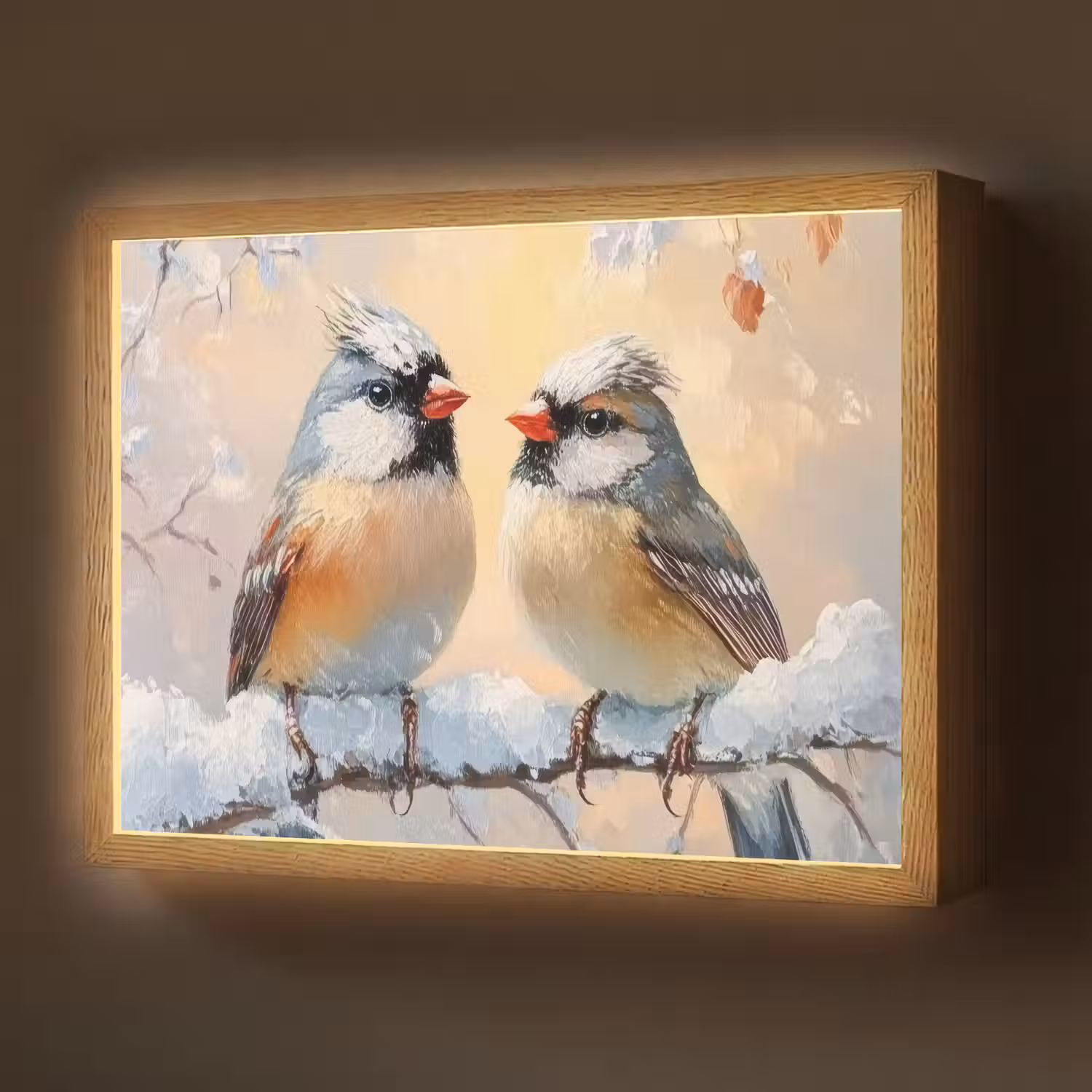 Vogels - Tak - Winter - Sneeuw Light Box met batterij (Wandlamp) middel -z3d_website