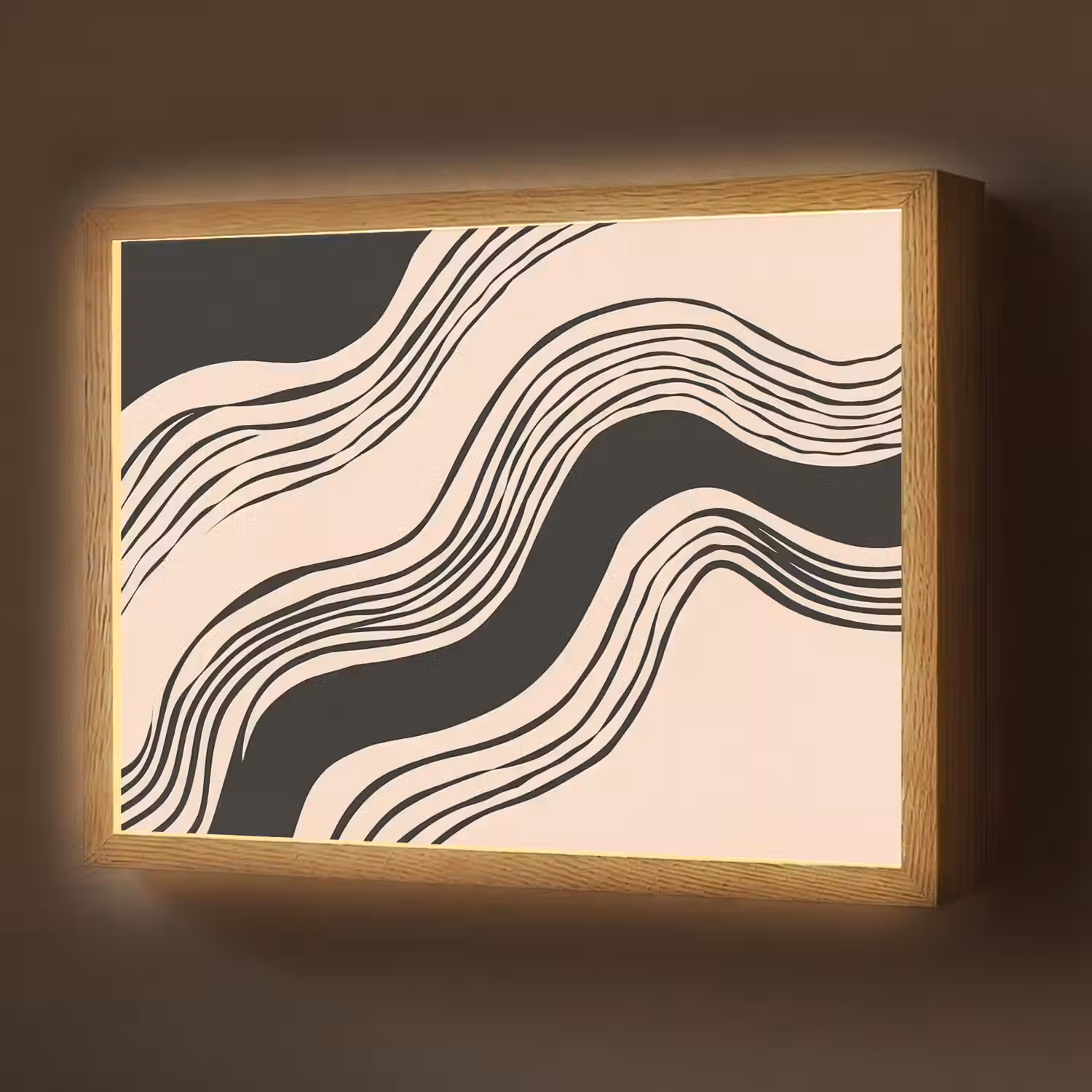 Golven - Zwart - Zandkleur Light Box met batterij (Wandlamp) middel -z3d_website